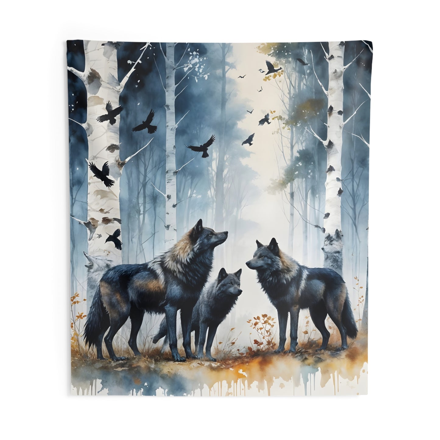 "Family Meeting" Forest Wolf Tapestry, Nature Wall Art, Bohemian Home Decor, Animal Lover Gift, Cozy Bedroom Hanging