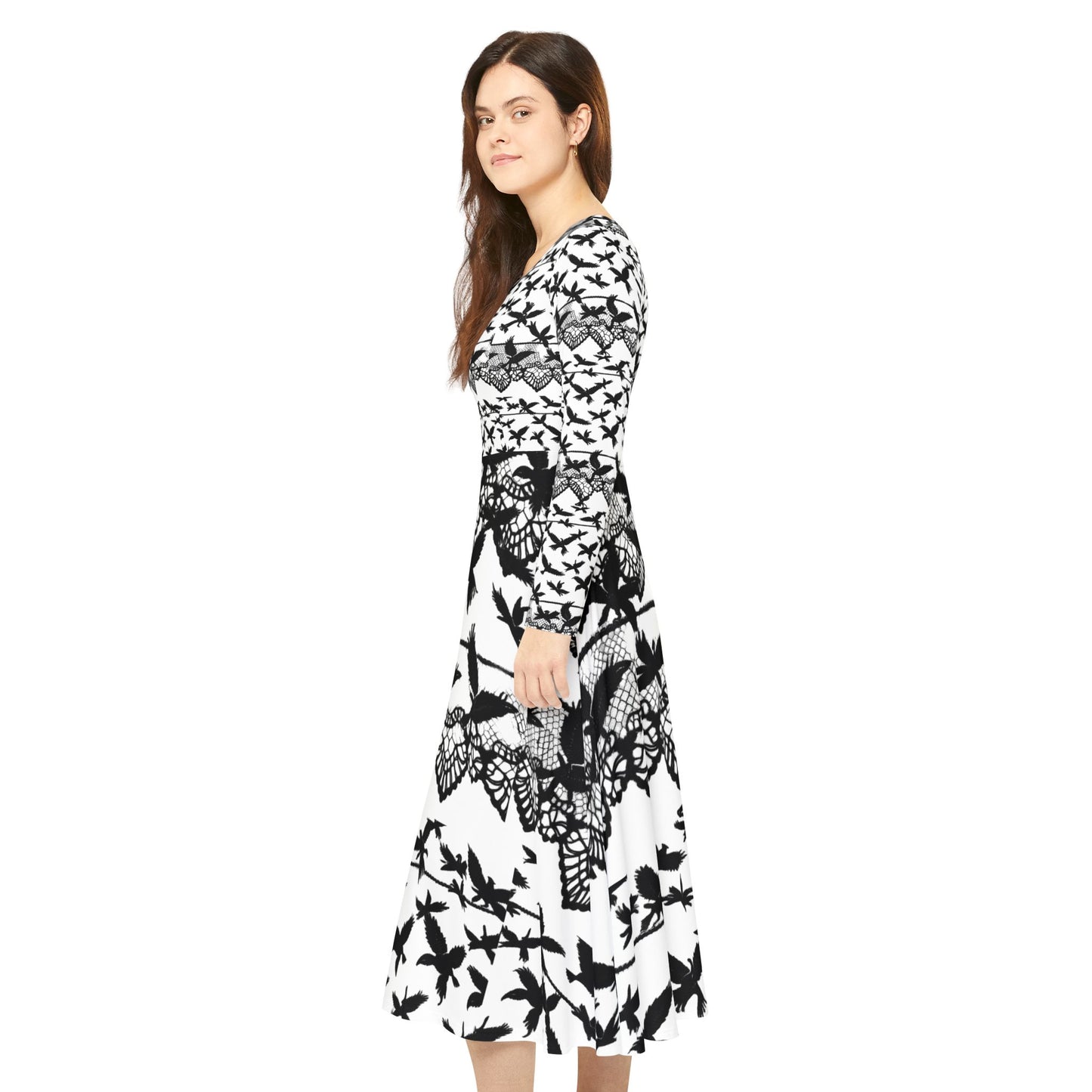 Lace Crow Print Long Sleeve Dance Dress, Bohemian Dress, Nature Dance Dress, Forest Themed Outfit, Gift for Dancers