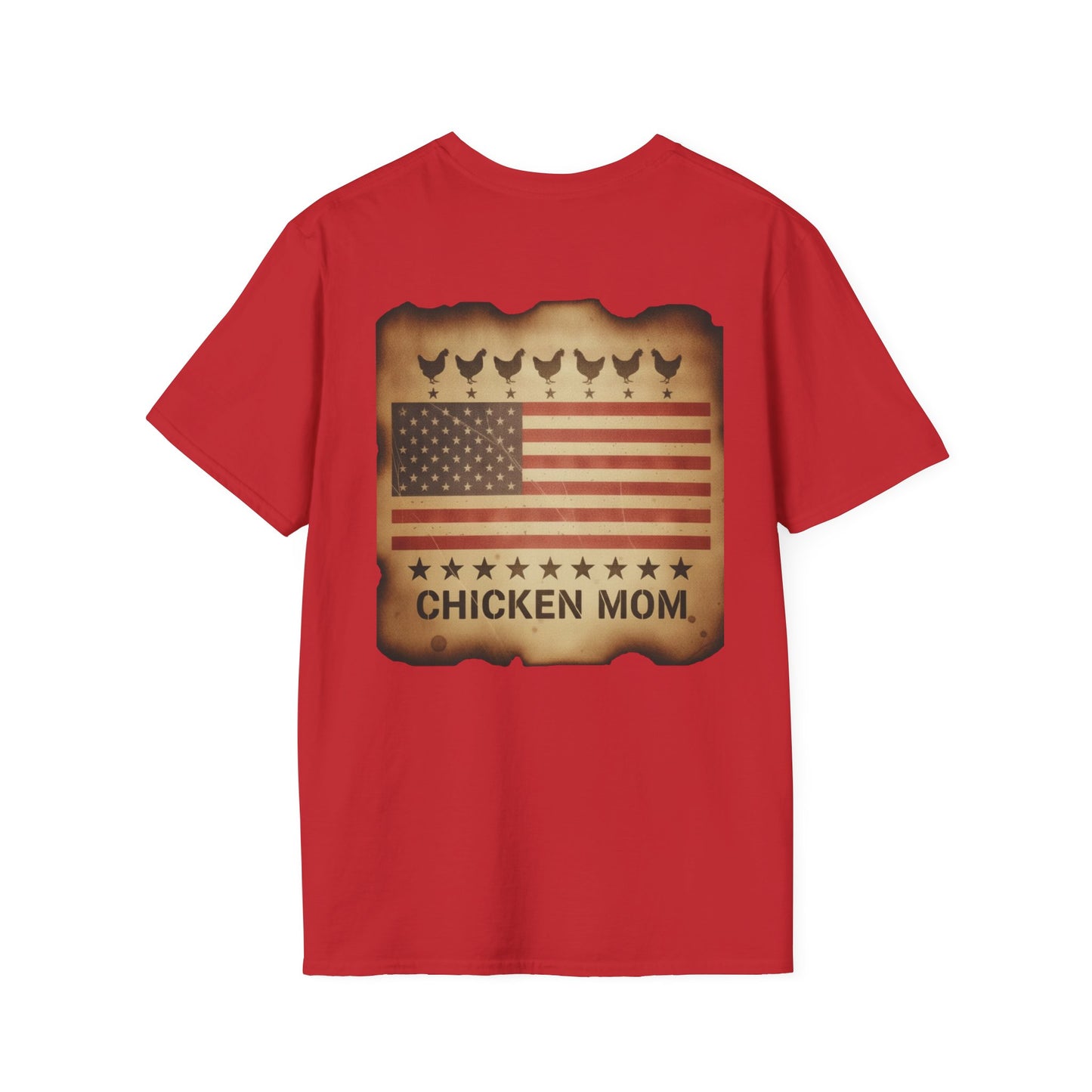 Chicken MOM T-Shirt -Dual side print— American Flag Chicken Silhouette Funny Tee for Chicken Owners