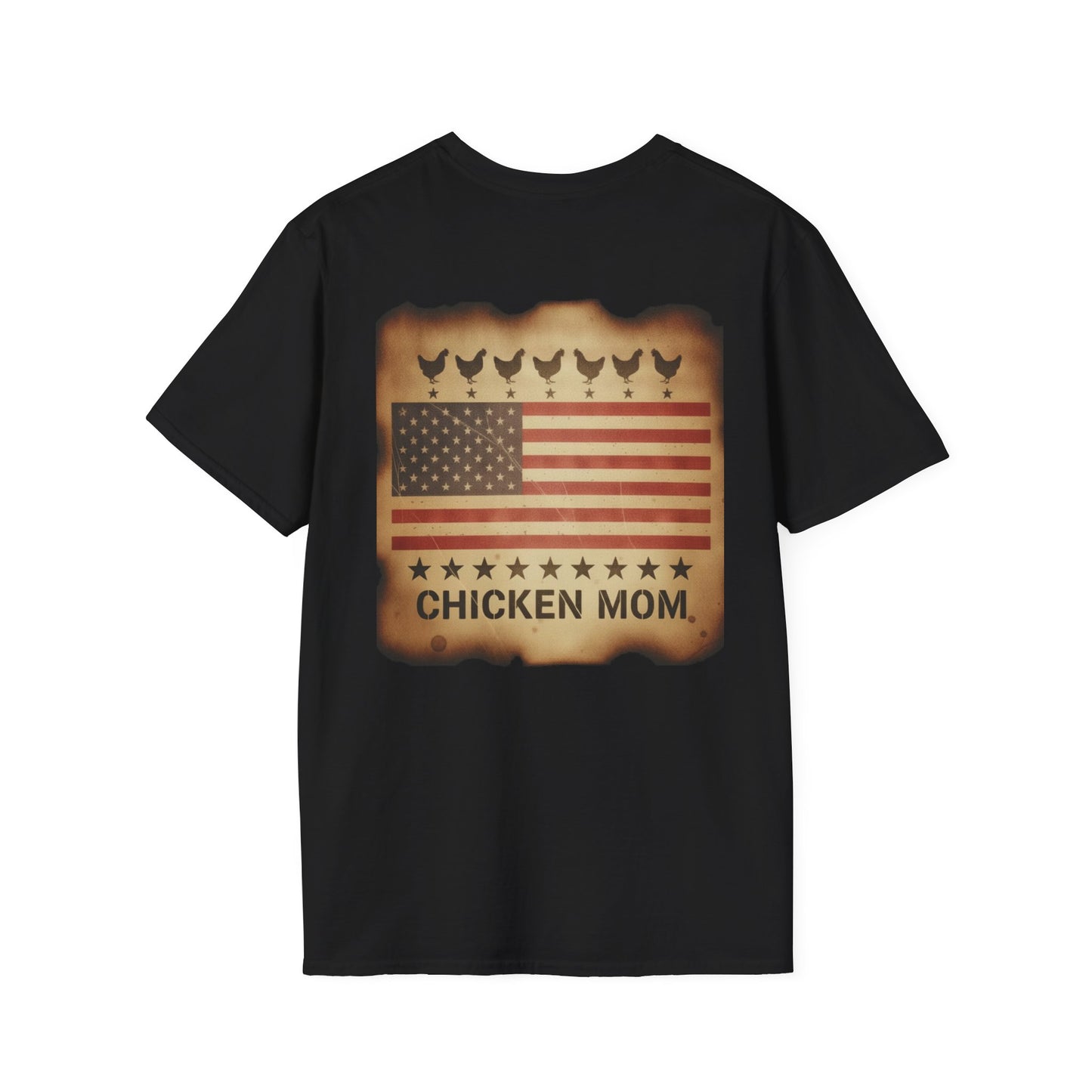 Chicken MOM T-Shirt -Dual side print— American Flag Chicken Silhouette Funny Tee for Chicken Owners
