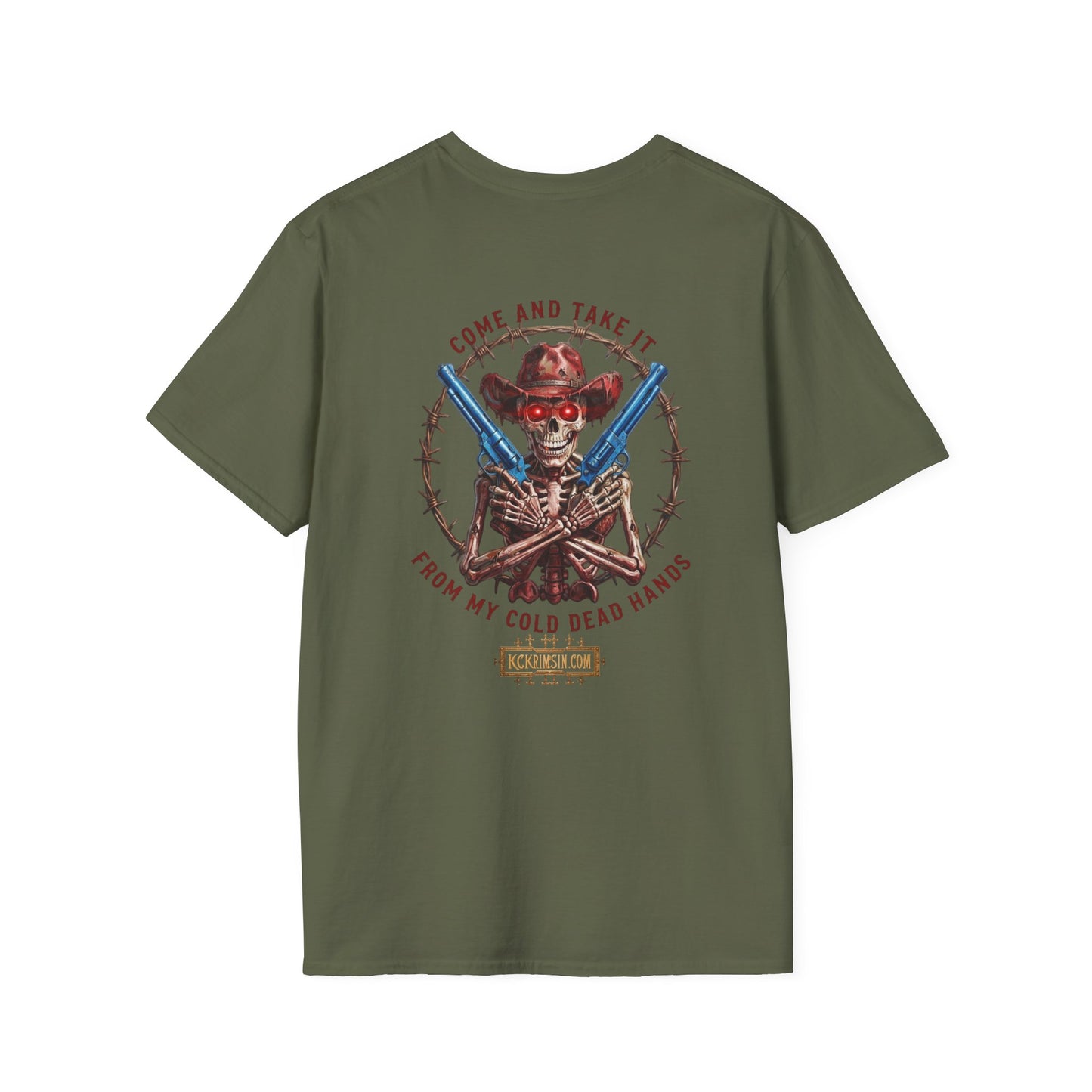 2nd Amendment Gunslinger T-Shirt dual print— "Come and Take It From My Cold, Dead Hands"