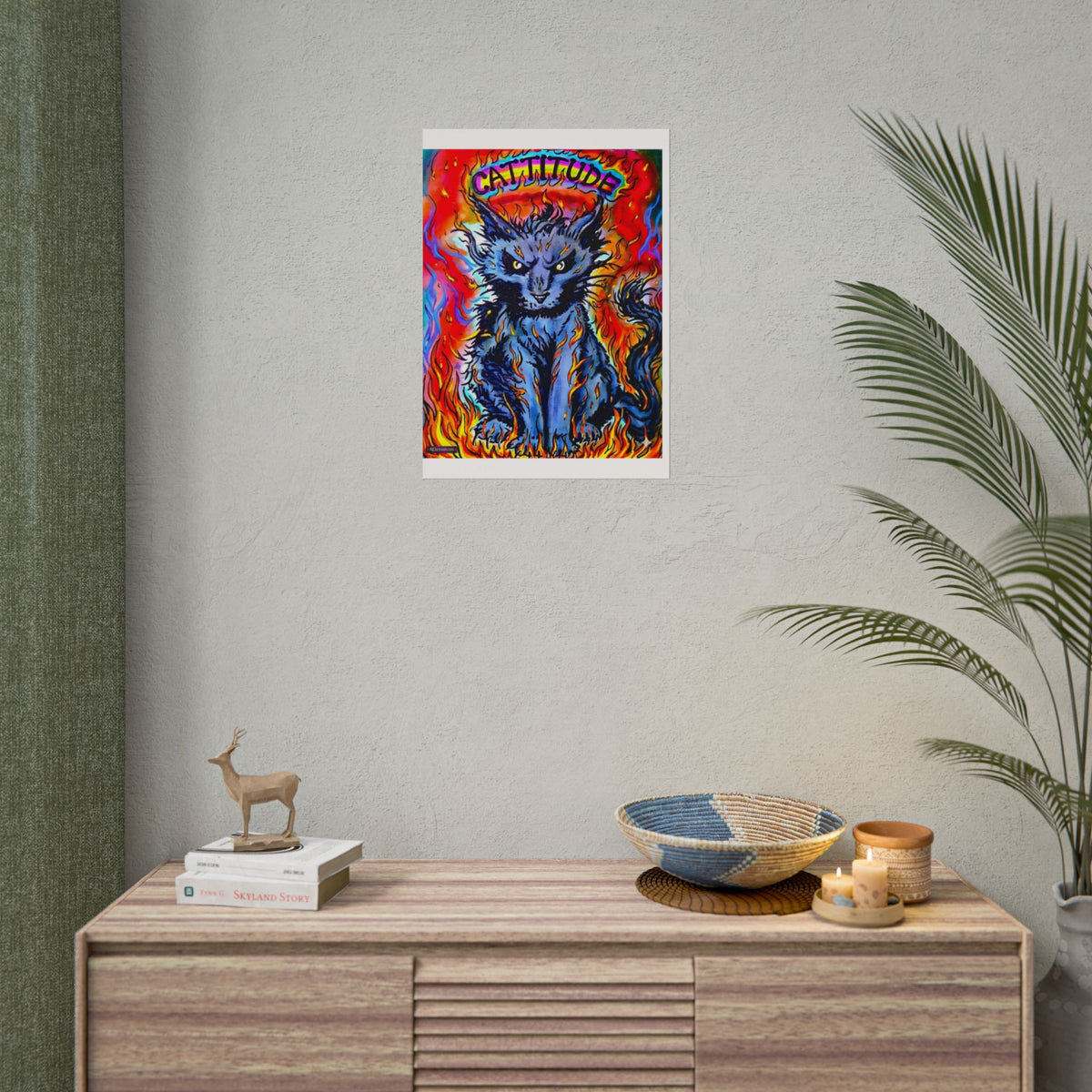 Cattitude Flaming Cat Poster — Rolled Art Print