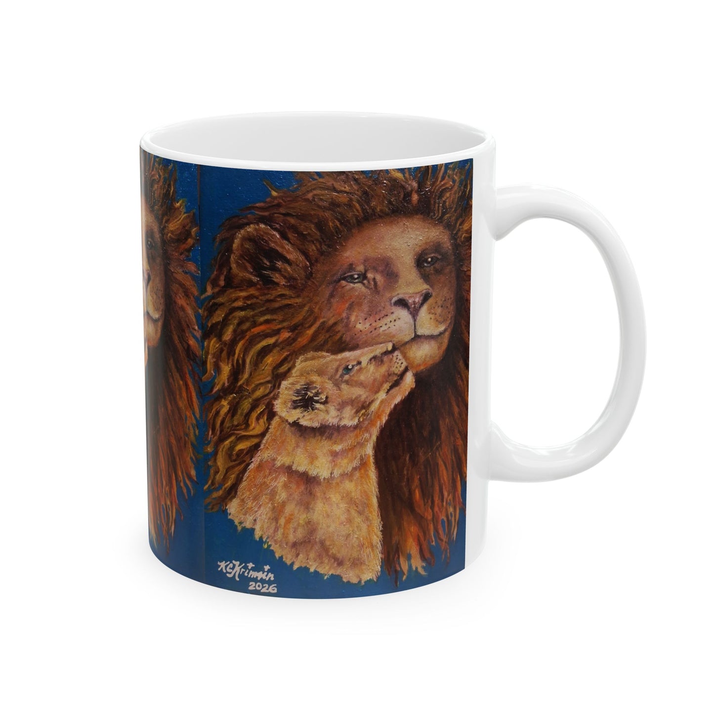 Lion and Cub Ceramic Mug — Heartwarming Wildlife Art Coffee Cup (11oz/15oz)
