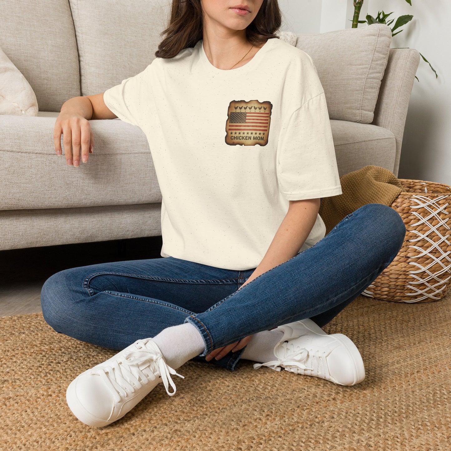 Chicken MOM T-Shirt -Dual side print— American Flag Chicken Silhouette Funny Tee for Chicken Owners