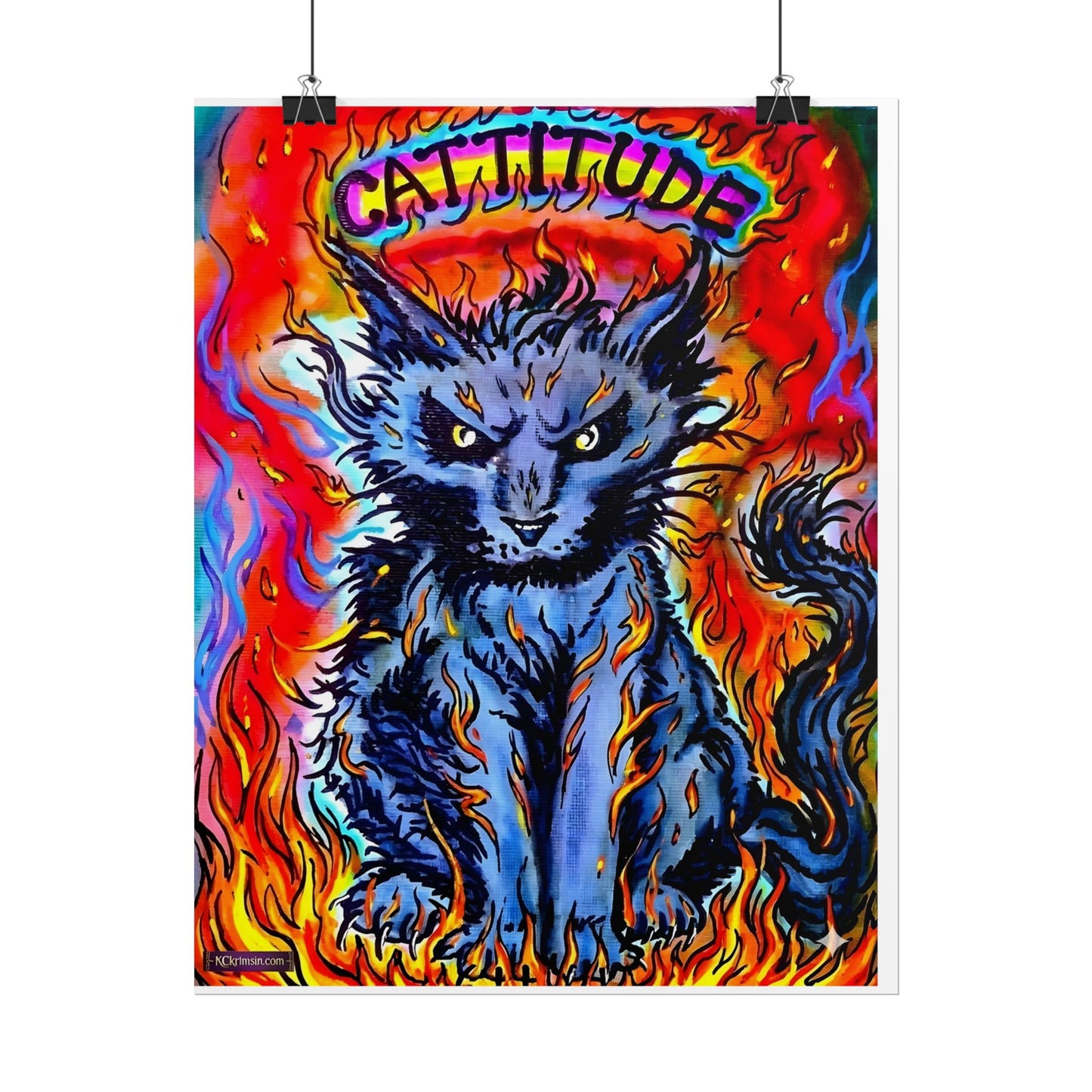Cattitude Flaming Cat Poster — Rolled Art Print