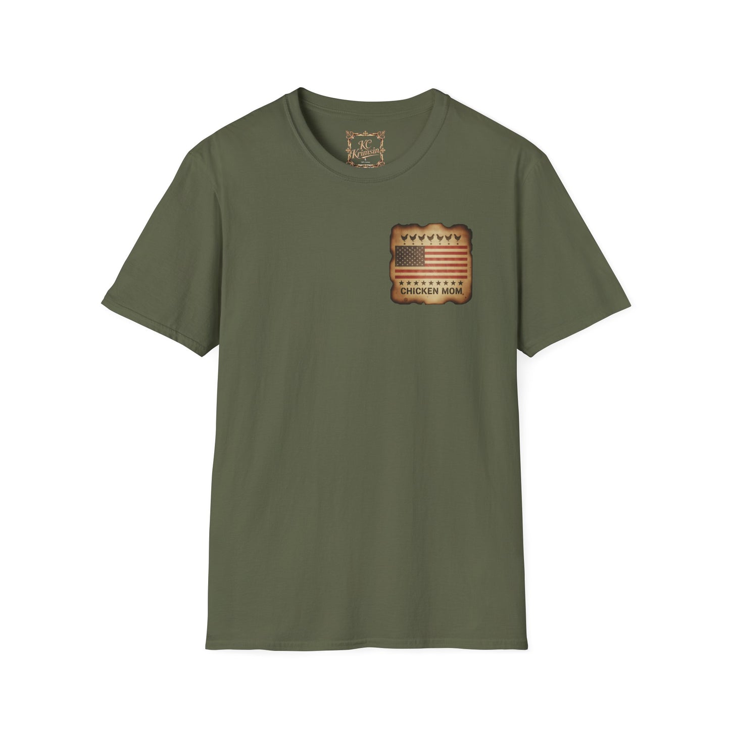 Chicken MOM T-Shirt -Dual side print— American Flag Chicken Silhouette Funny Tee for Chicken Owners