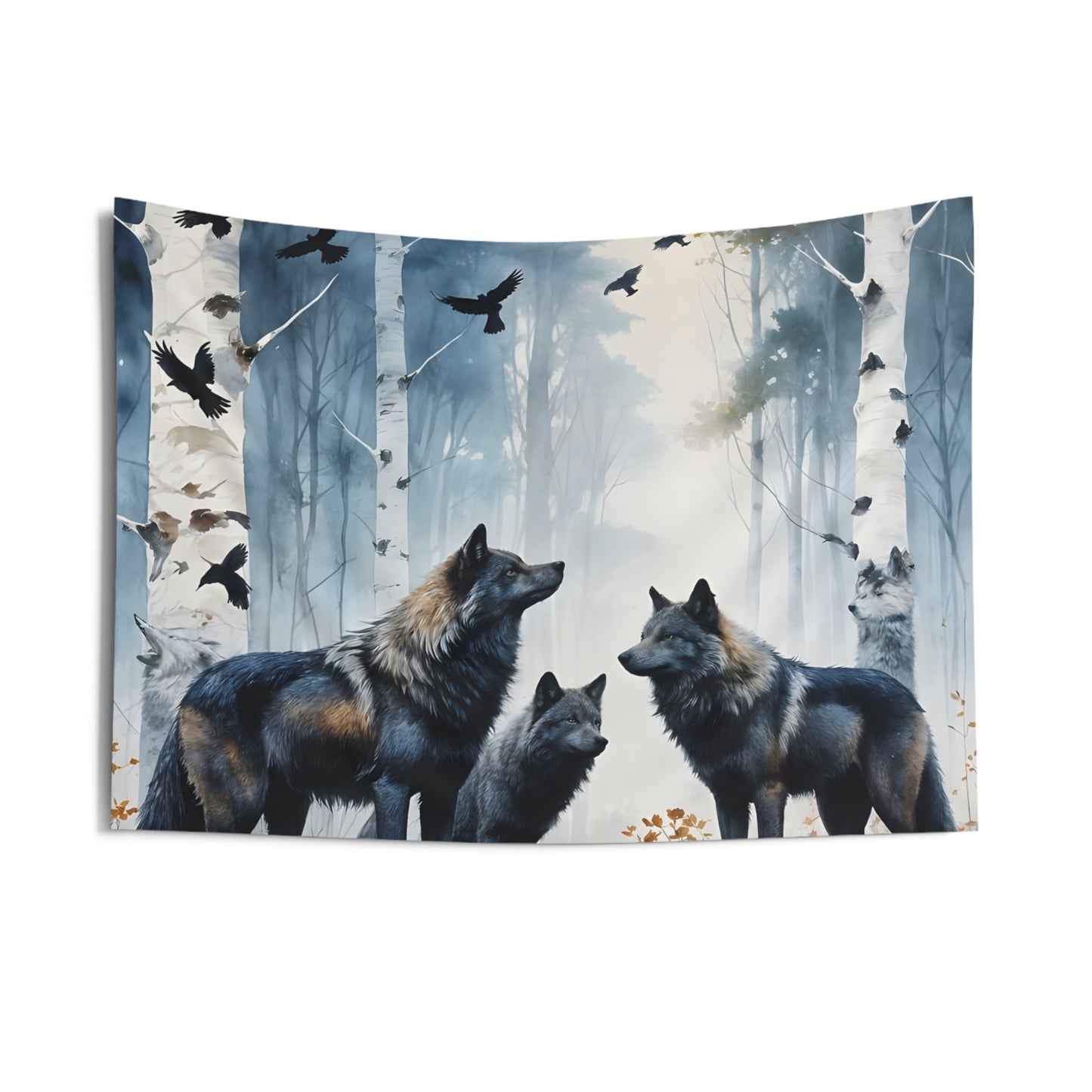 "Family Meeting" Forest Wolf Tapestry, Nature Wall Art, Bohemian Home Decor, Animal Lover Gift, Cozy Bedroom Hanging