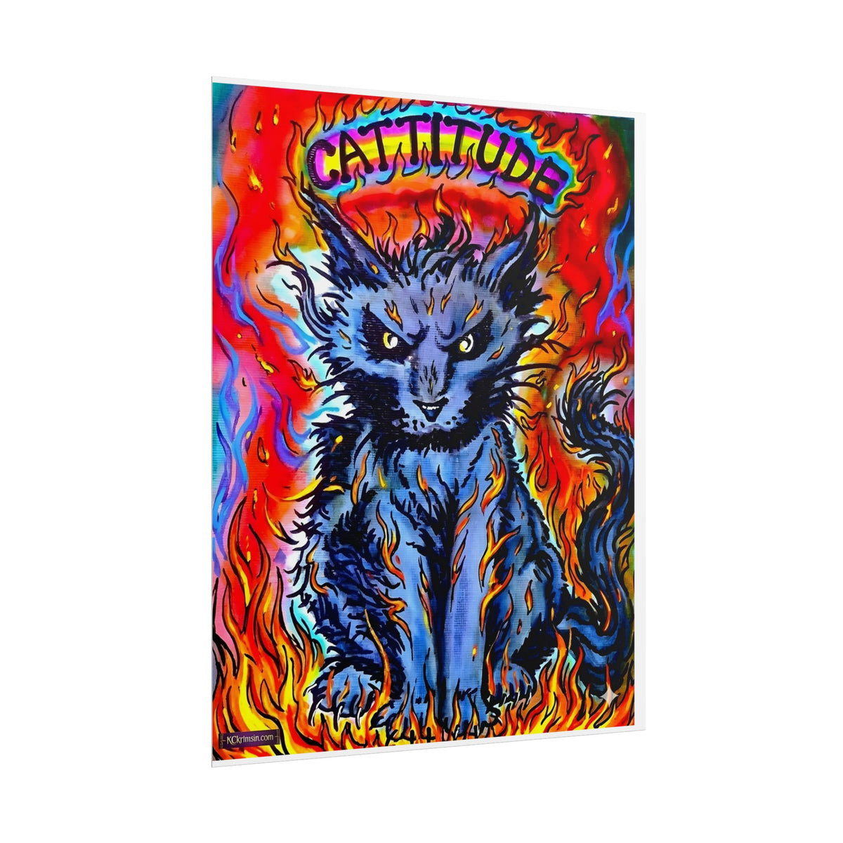 Cattitude Flaming Cat Poster — Rolled Art Print