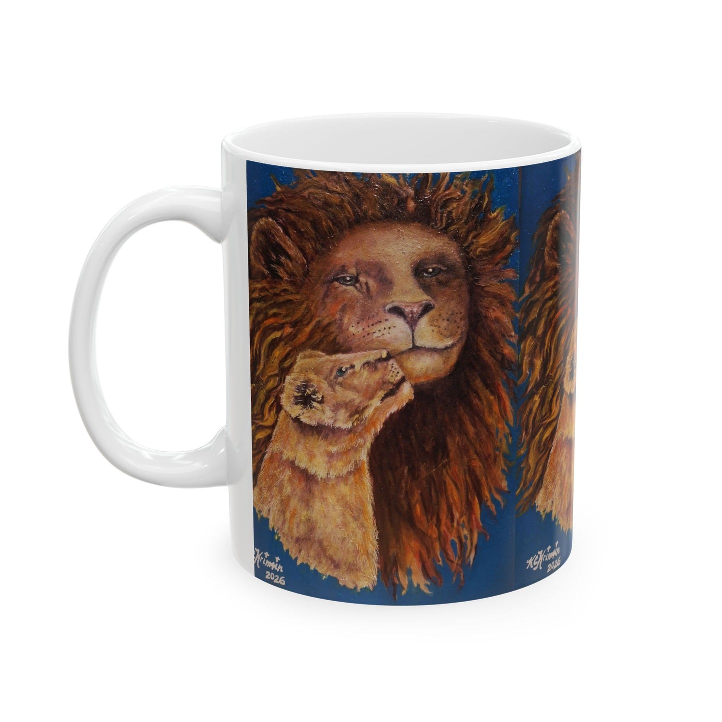 Lion and Cub Ceramic Mug — Heartwarming Wildlife Art Coffee Cup (11oz/15oz)