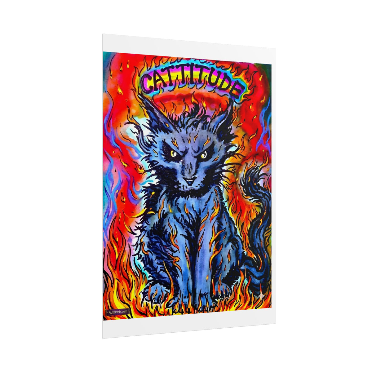 Cattitude Flaming Cat Poster — Rolled Art Print