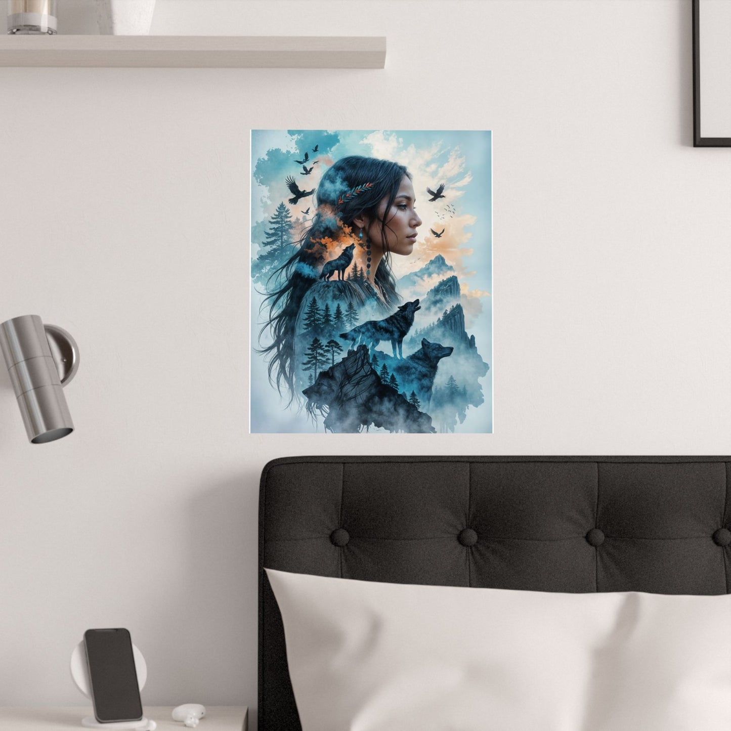 "MAIDEN WOLF" by KC Krimsin, 2025.Satin Poster — Mystic Wolf & Woman Art Print (210gsm)