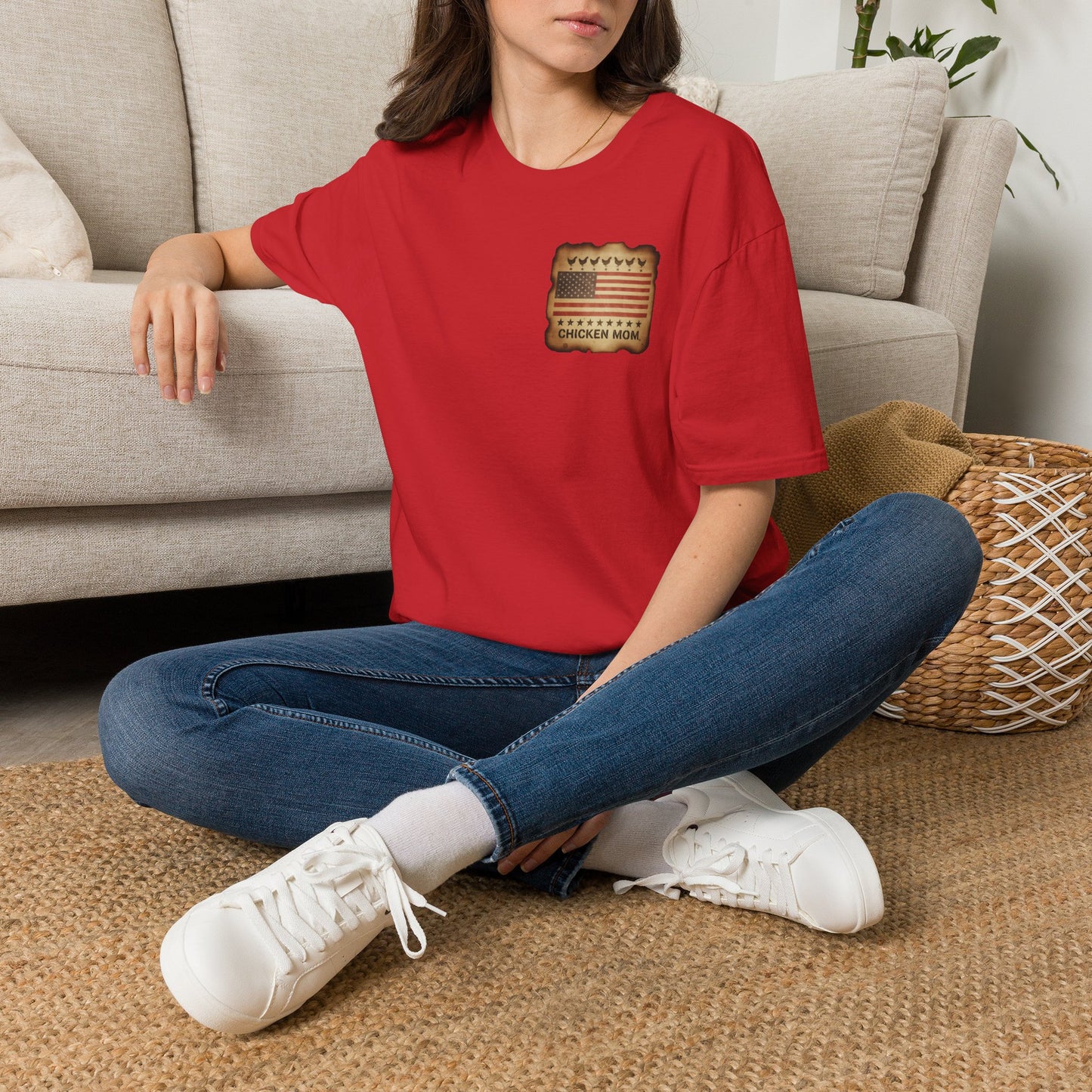 Chicken MOM T-Shirt -Dual side print— American Flag Chicken Silhouette Funny Tee for Chicken Owners