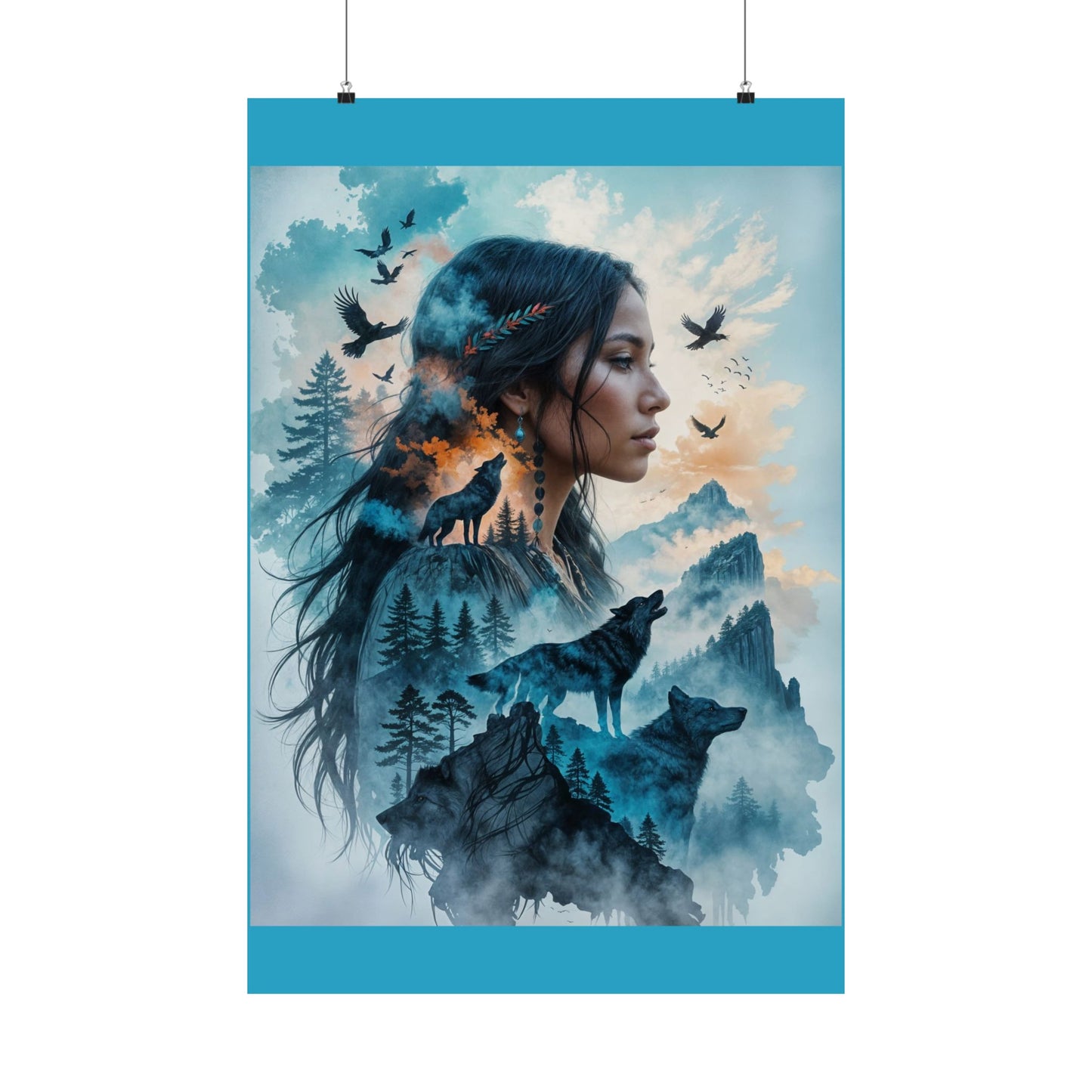 "MAIDEN WOLF" by KC Krimsin, 2025.Satin Poster — Mystic Wolf & Woman Art Print (210gsm)