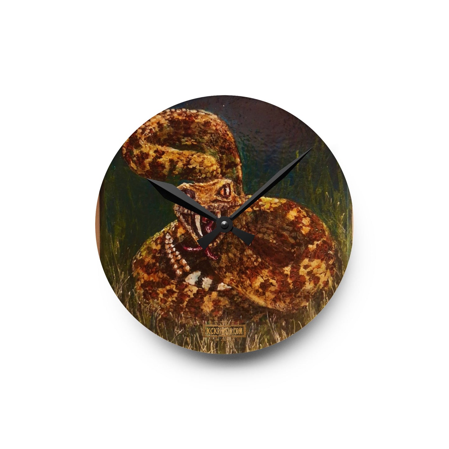 Diamondback Rattlesnake Acrylic Wall Clock — Southwest Fantasy Snake Art