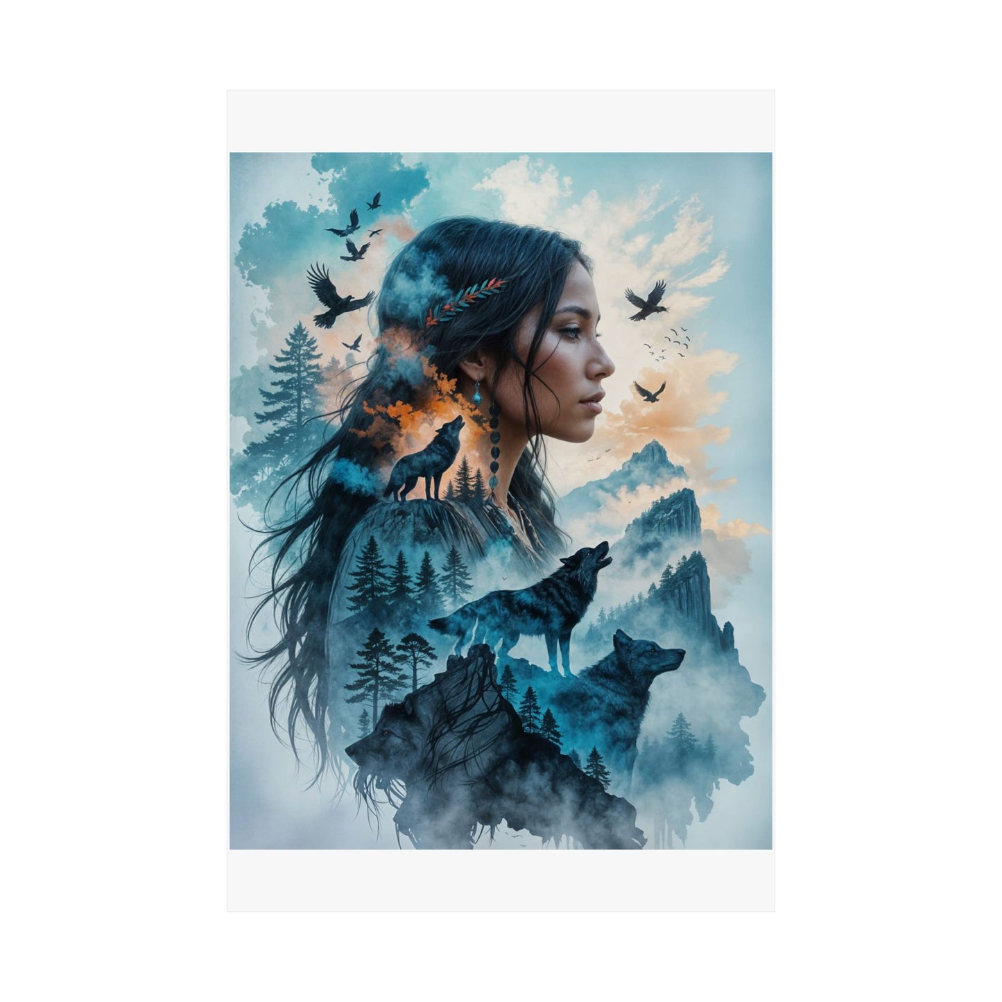 "MAIDEN WOLF" by KC Krimsin, 2025.Satin Poster — Mystic Wolf & Woman Art Print (210gsm)