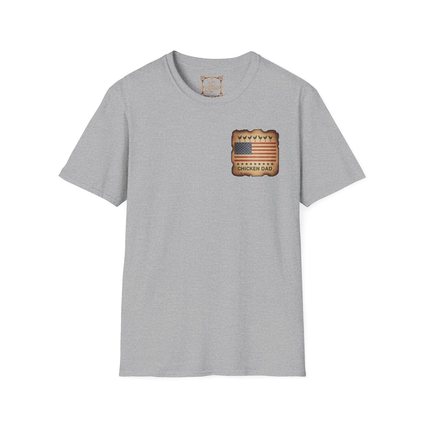 Chicken Dad T-Shirt -Dual side print— American Flag Chicken Silhouette Funny Tee for Chicken Owners