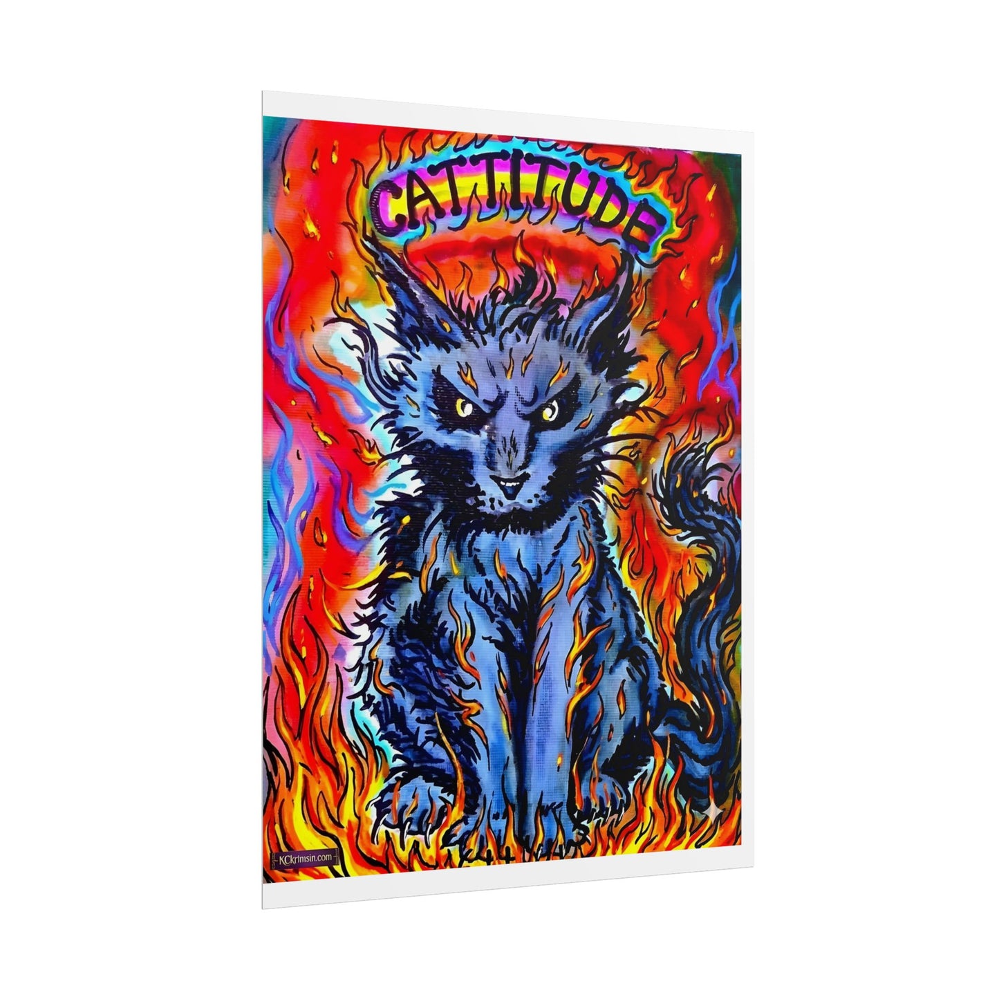Cattitude Flaming Cat Poster — Rolled Art Print