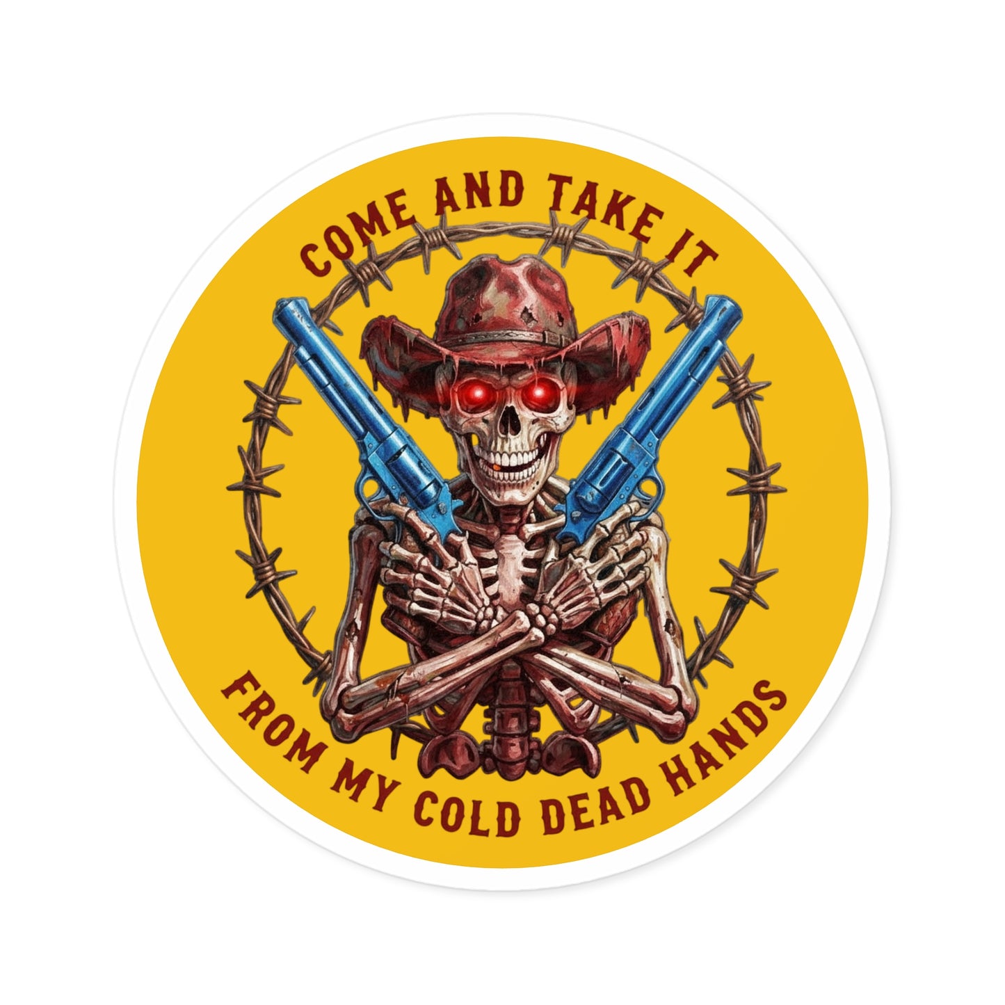 Auto Decal — “Come and Take It / From My Cold Dead Hands” Skeleton Cowboy Gun Design