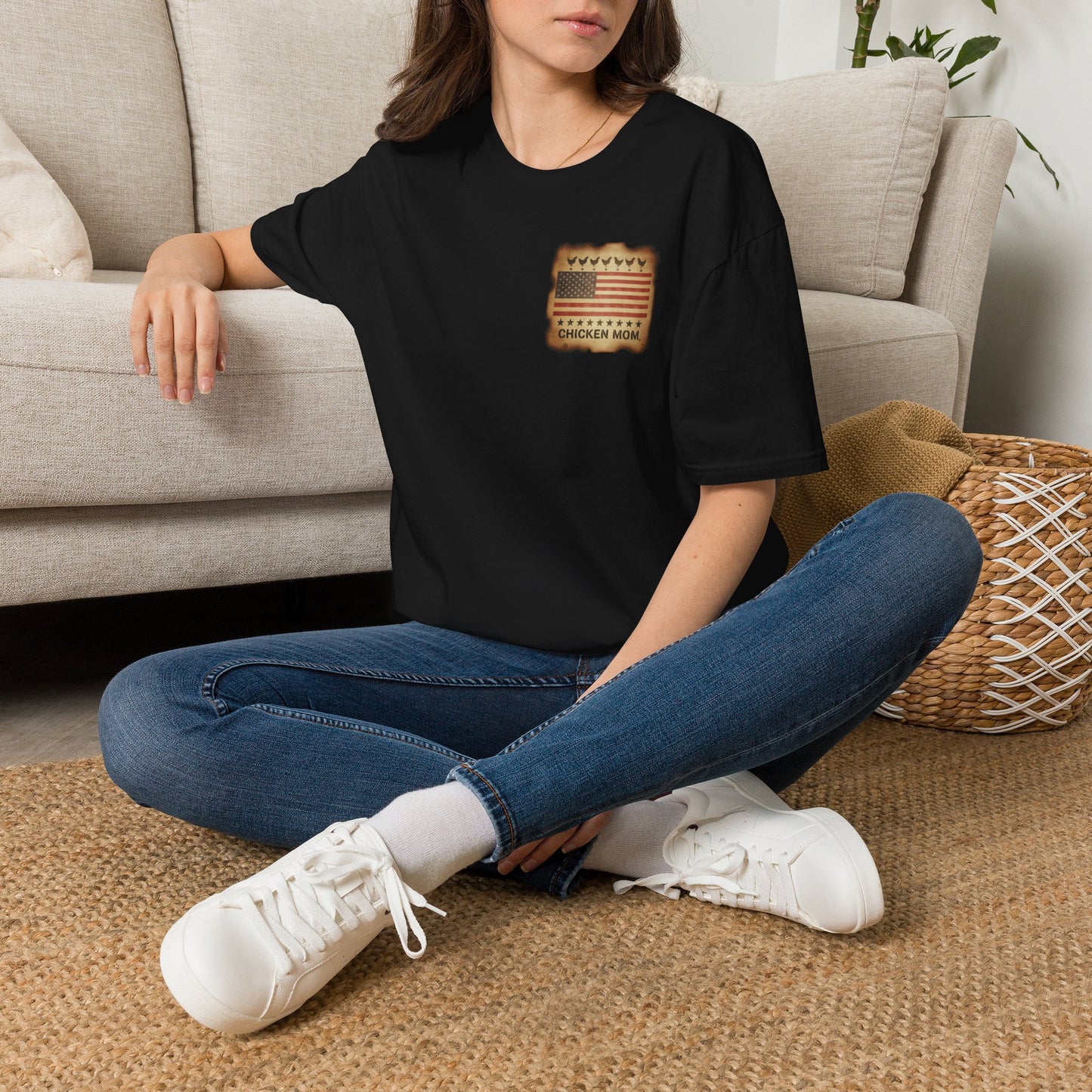 Chicken MOM T-Shirt -Dual side print— American Flag Chicken Silhouette Funny Tee for Chicken Owners