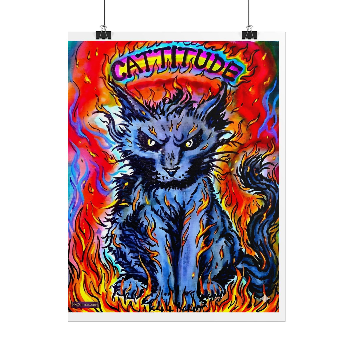 Cattitude Flaming Cat Poster — Rolled Art Print