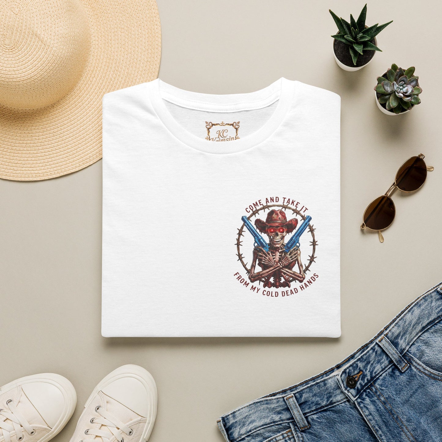 2nd Amendment Gunslinger T-Shirt dual print— "Come and Take It From My Cold, Dead Hands"