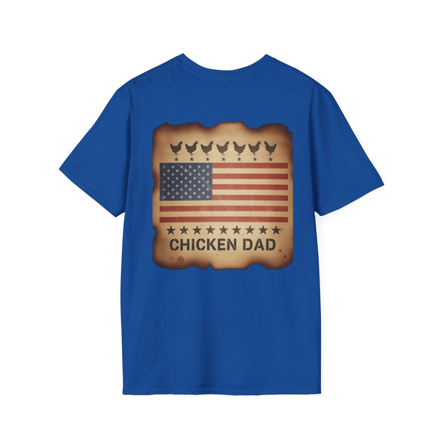 Chicken Dad T-Shirt -Dual side print— American Flag Chicken Silhouette Funny Tee for Chicken Owners