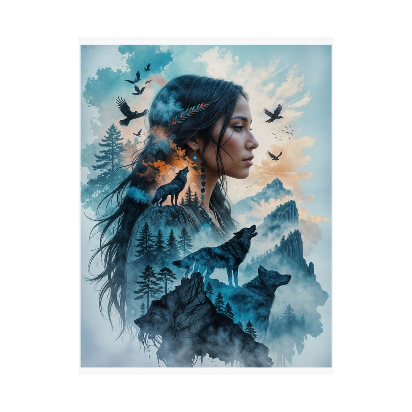 "MAIDEN WOLF" by KC Krimsin, 2025.Satin Poster — Mystic Wolf & Woman Art Print (210gsm)