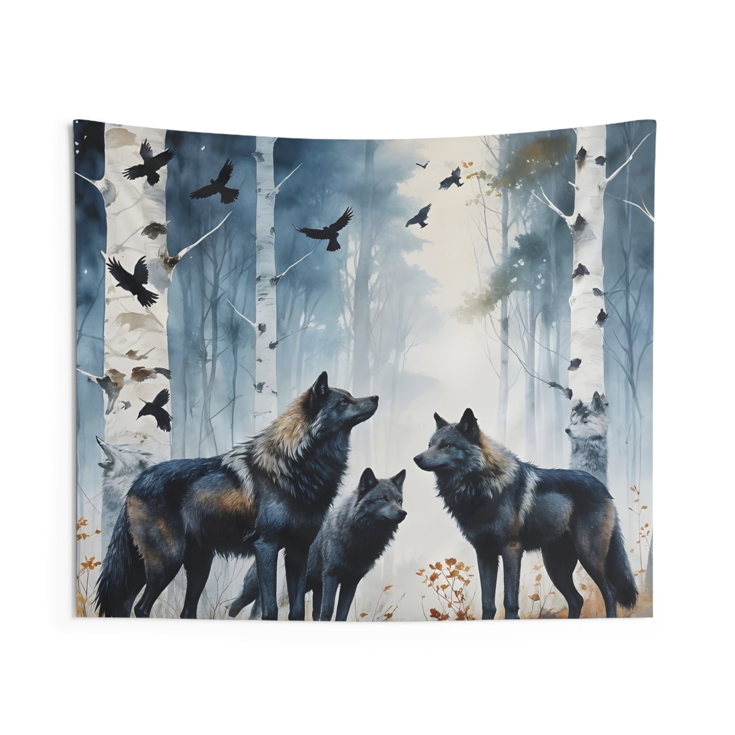 "Family Meeting" Forest Wolf Tapestry, Nature Wall Art, Bohemian Home Decor, Animal Lover Gift, Cozy Bedroom Hanging