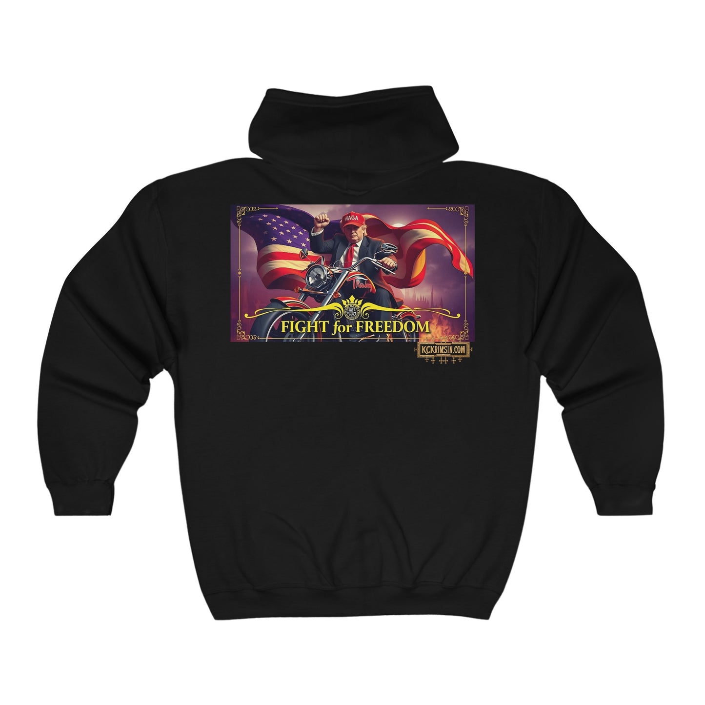 Hoodie - President Trump Fight for Freedom American Flag Motorcycle