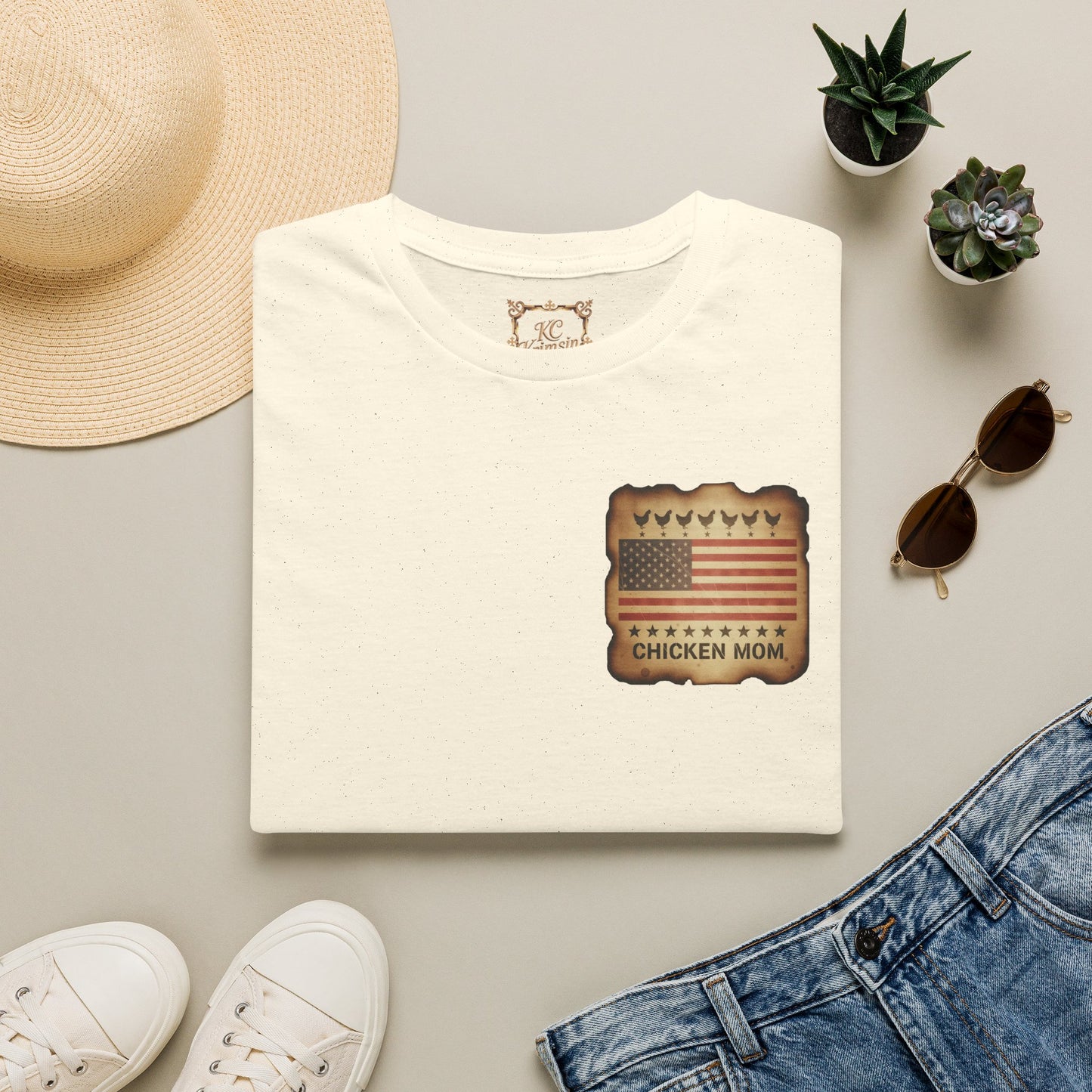 Chicken MOM T-Shirt -Dual side print— American Flag Chicken Silhouette Funny Tee for Chicken Owners