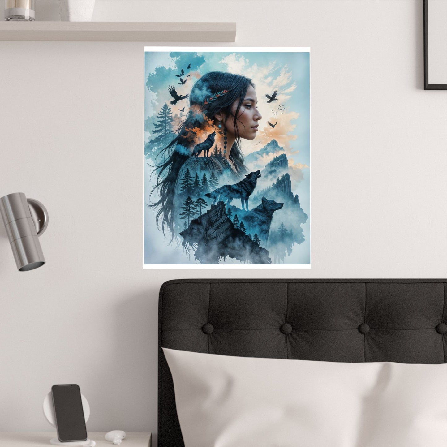 "MAIDEN WOLF" by KC Krimsin, 2025.Satin Poster — Mystic Wolf & Woman Art Print (210gsm)