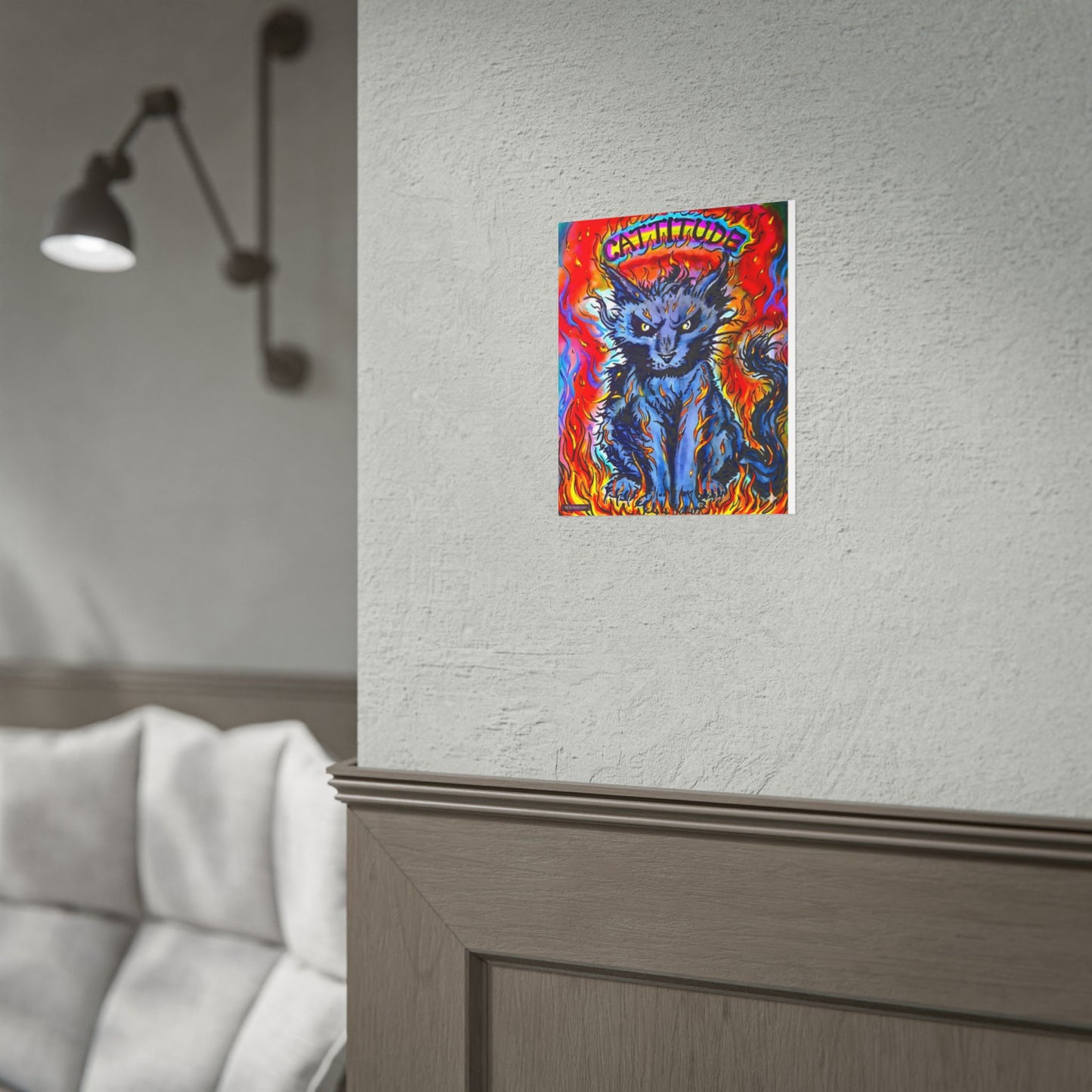 Cattitude Flaming Cat Poster — Rolled Art Print