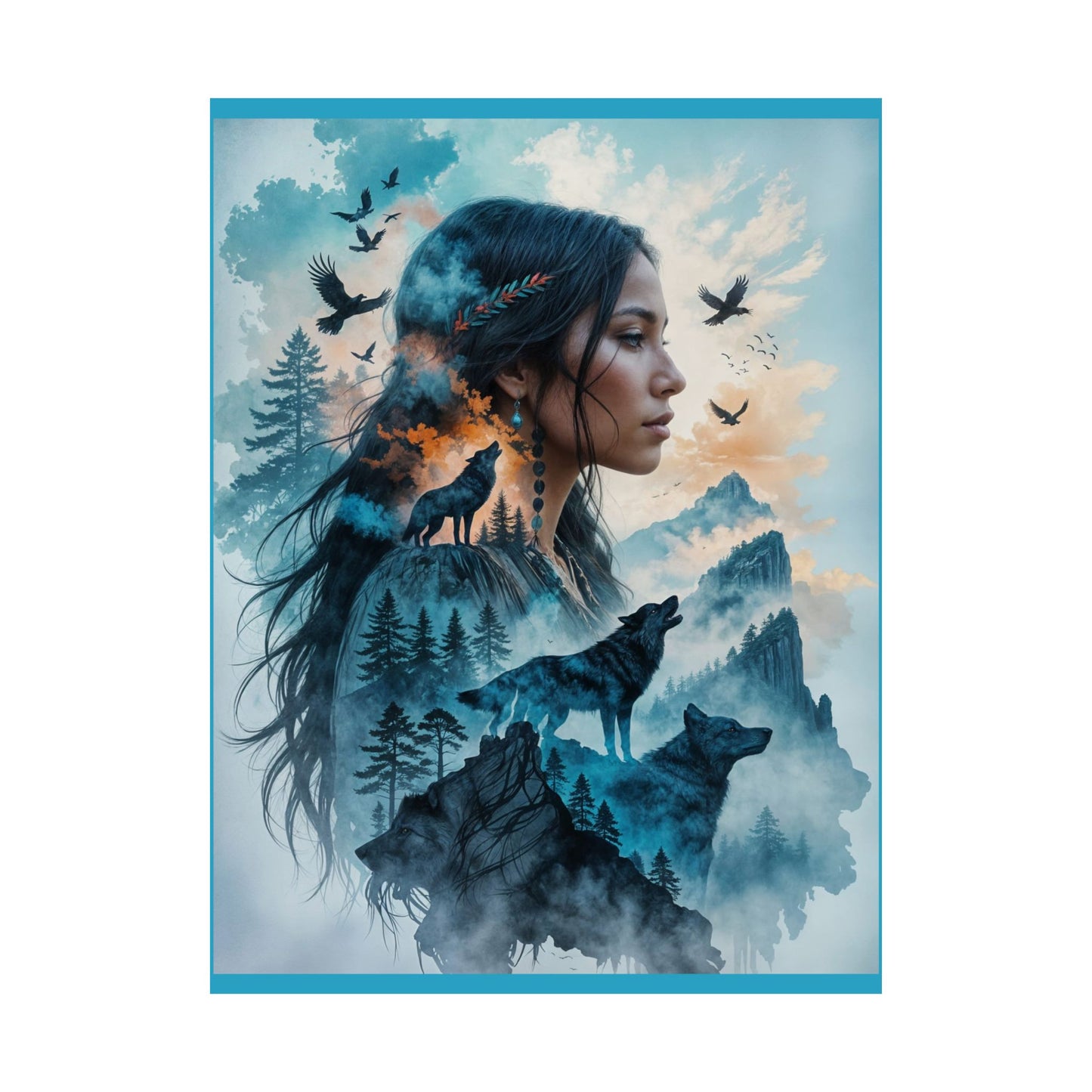 "MAIDEN WOLF" by KC Krimsin, 2025.Satin Poster — Mystic Wolf & Woman Art Print (210gsm)
