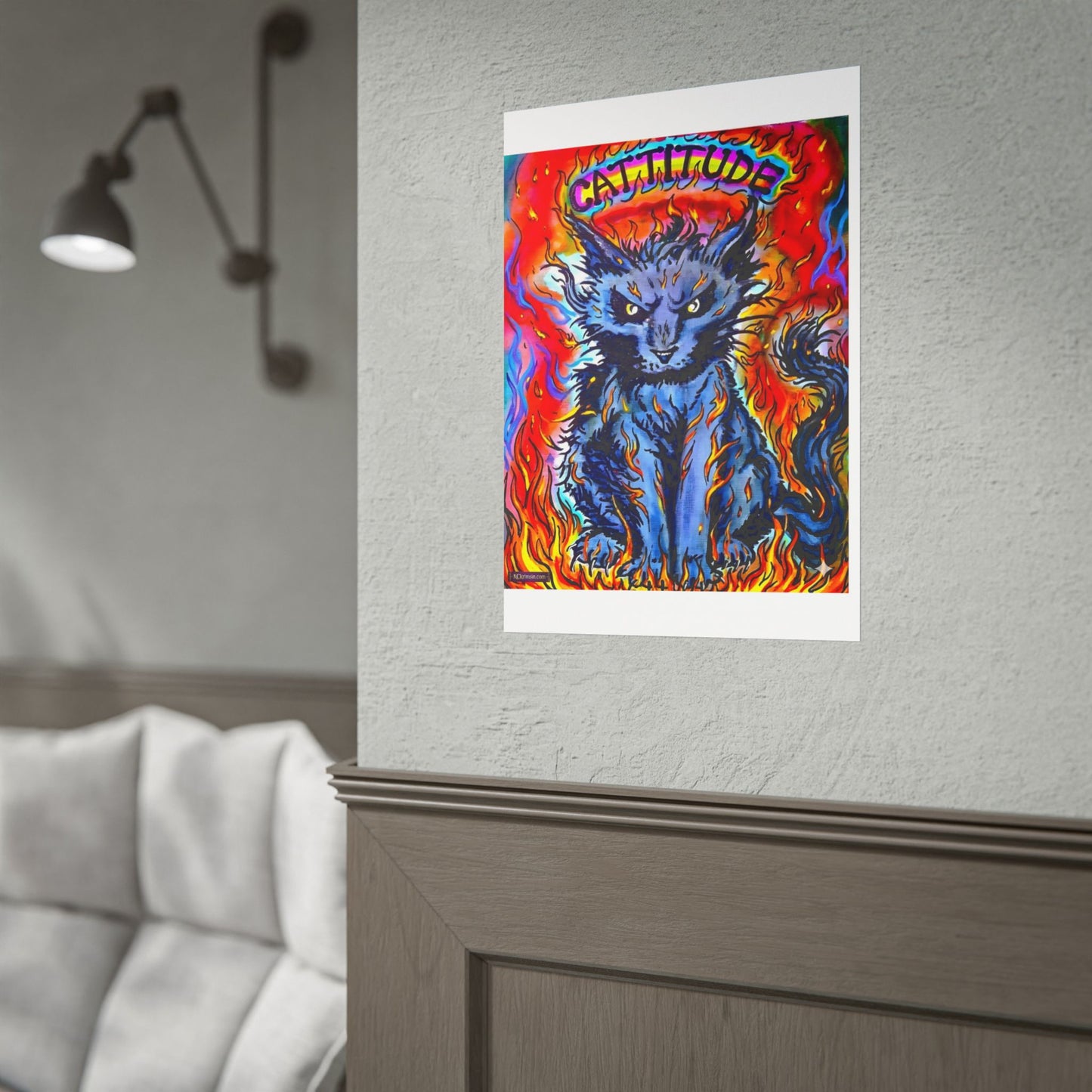 Cattitude Flaming Cat Poster — Rolled Art Print