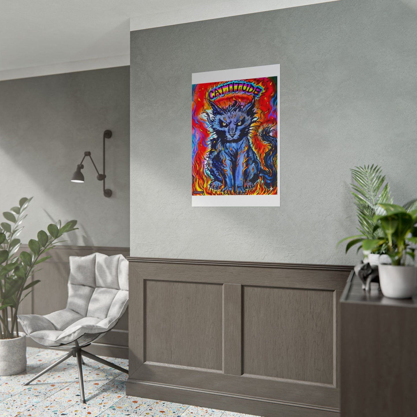 Cattitude Flaming Cat Poster — Rolled Art Print