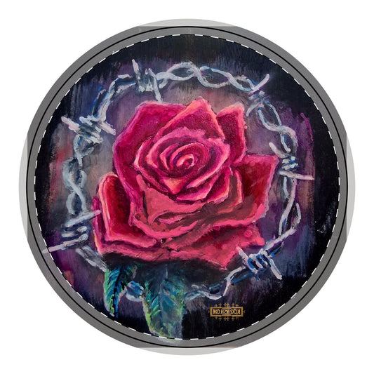 Gothic Red Rose Wooden Hanging Sign — Barbed Wire Circle Art