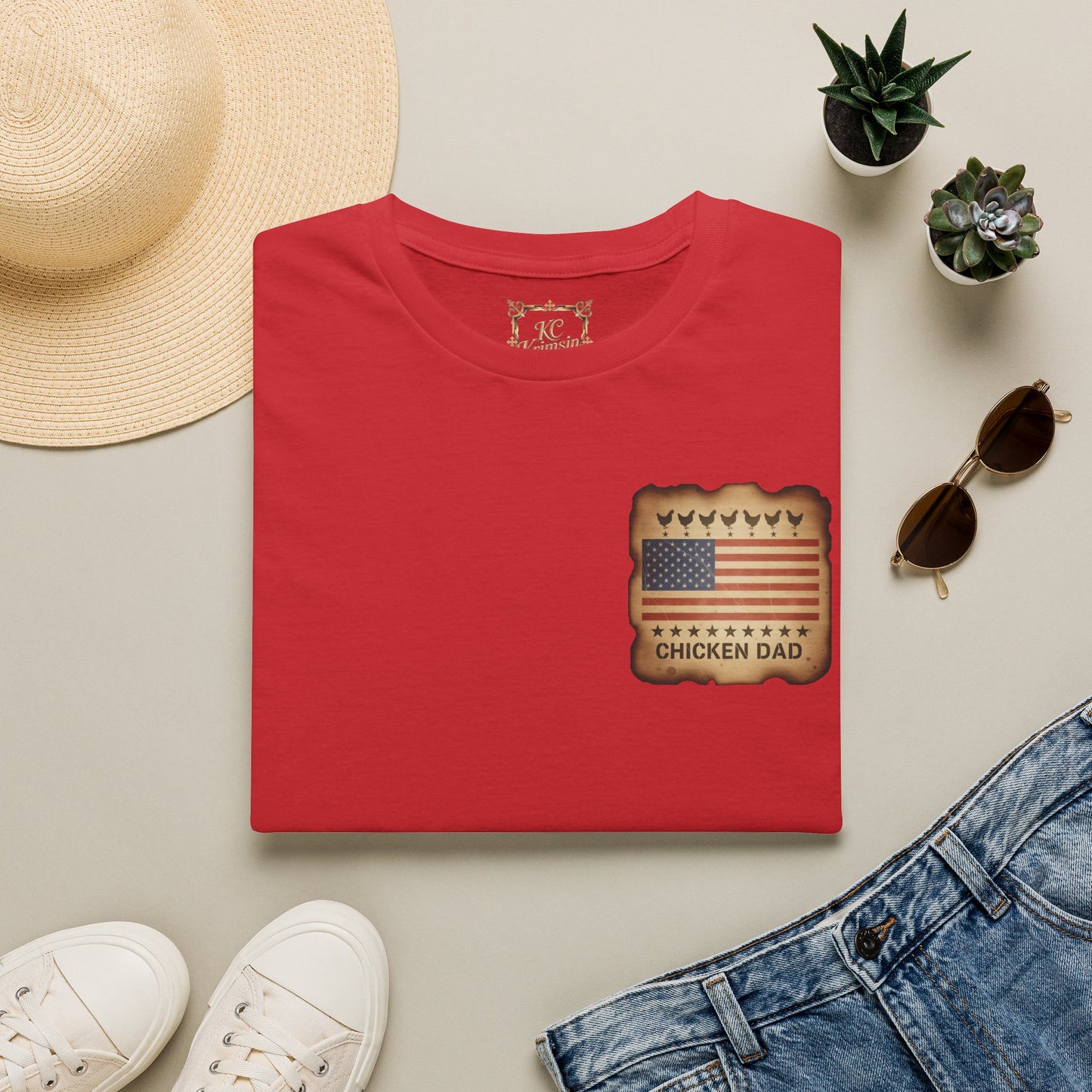 Chicken Dad T-Shirt -Dual side print— American Flag Chicken Silhouette Funny Tee for Chicken Owners