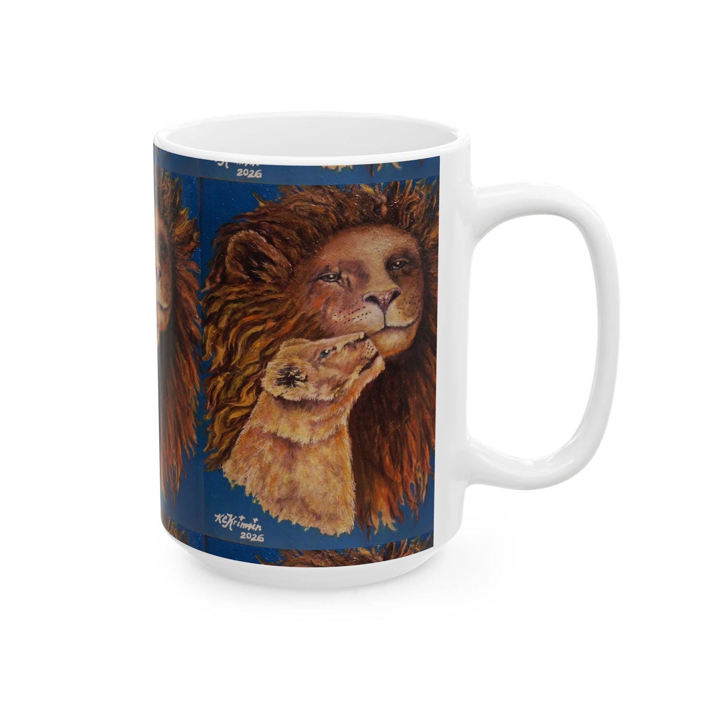 Lion and Cub Ceramic Mug — Heartwarming Wildlife Art Coffee Cup (11oz/15oz)
