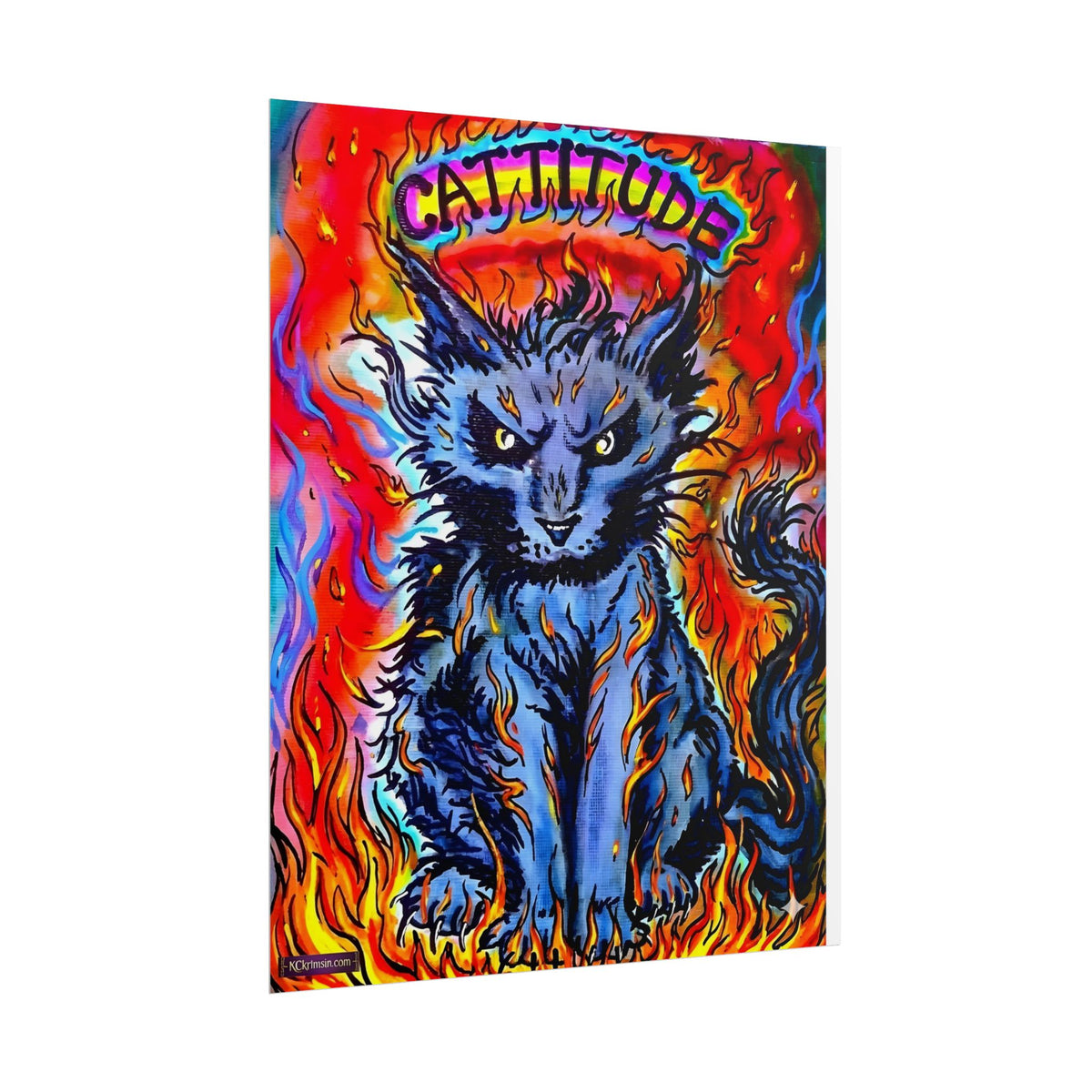 Cattitude Flaming Cat Poster — Rolled Art Print