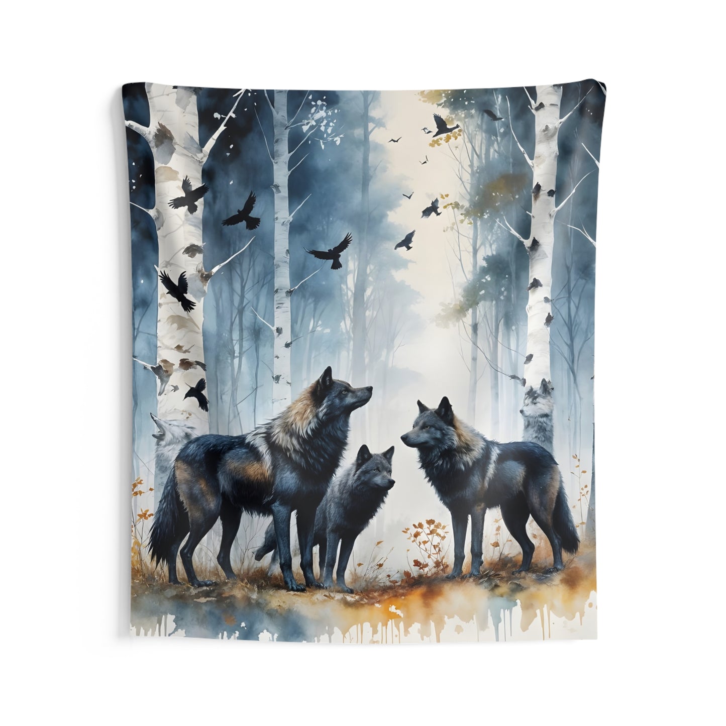 "Family Meeting" Forest Wolf Tapestry, Nature Wall Art, Bohemian Home Decor, Animal Lover Gift, Cozy Bedroom Hanging