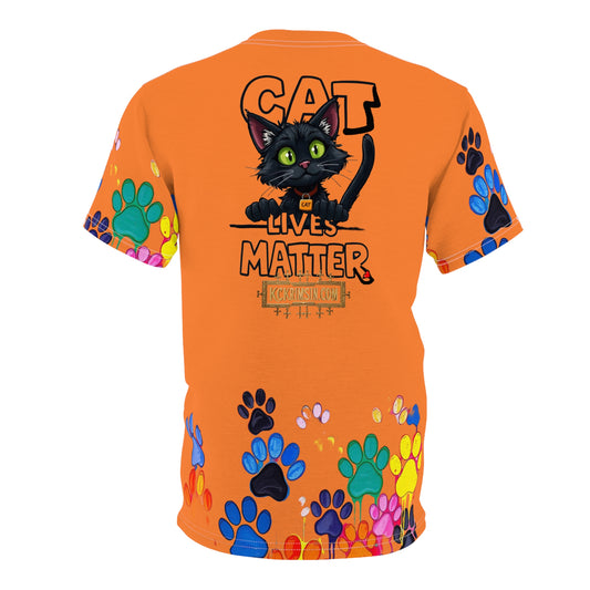 "Cat Lives Matter" Funny, All Over Print Graphic Tee with Cartoon Kitty Face