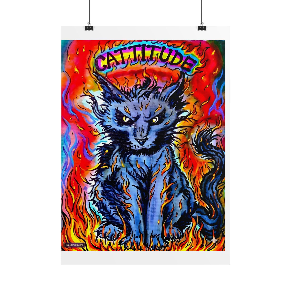 Cattitude Flaming Cat Poster — Rolled Art Print