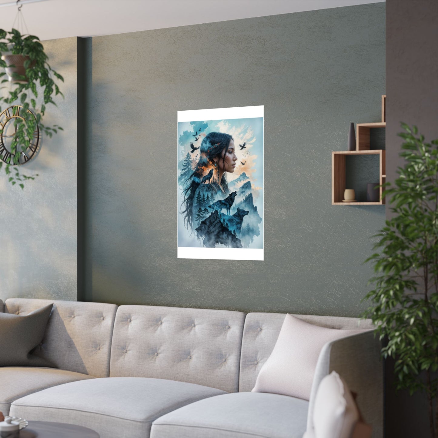 "MAIDEN WOLF" by KC Krimsin, 2025.Satin Poster — Mystic Wolf & Woman Art Print (210gsm)