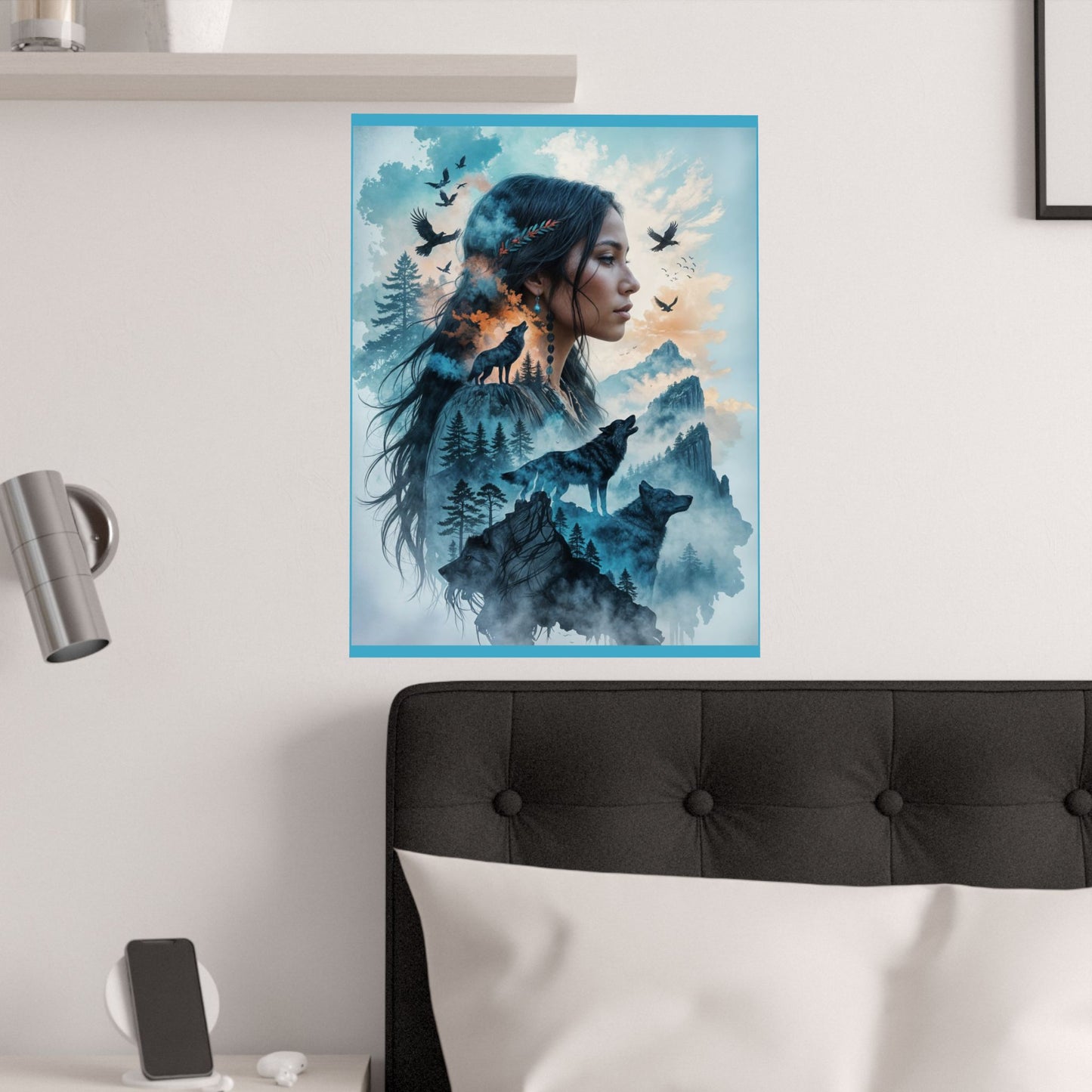 "MAIDEN WOLF" by KC Krimsin, 2025.Satin Poster — Mystic Wolf & Woman Art Print (210gsm)