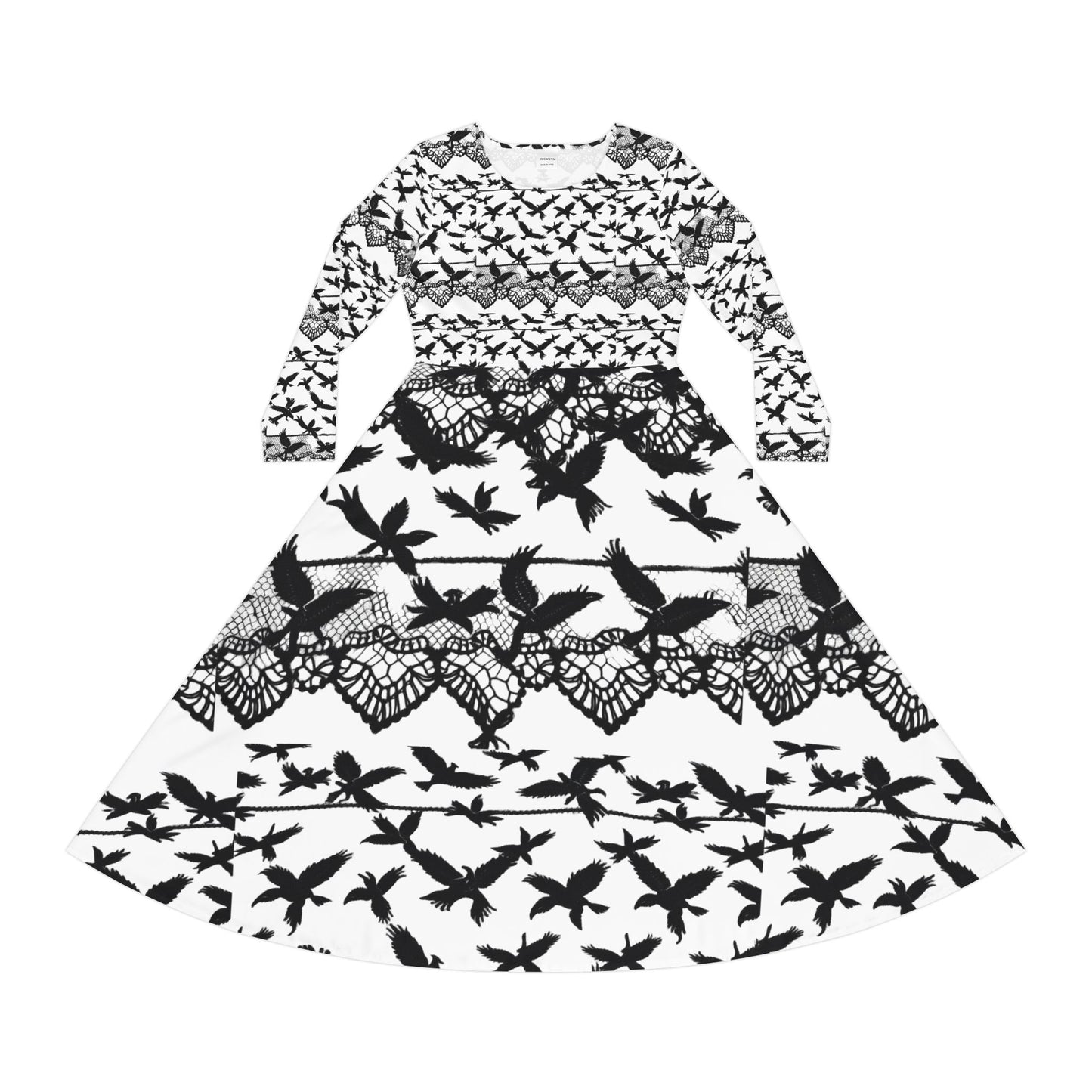 Lace Crow Print Long Sleeve Dance Dress, Bohemian Dress, Nature Dance Dress, Forest Themed Outfit, Gift for Dancers