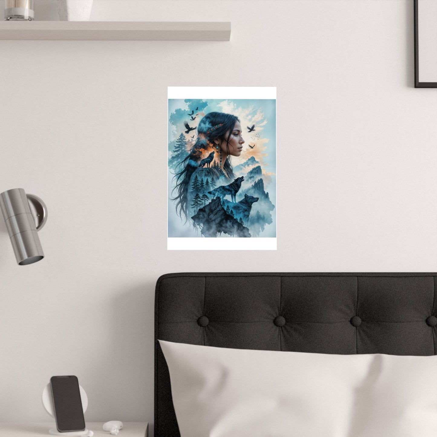 "MAIDEN WOLF" by KC Krimsin, 2025.Satin Poster — Mystic Wolf & Woman Art Print (210gsm)