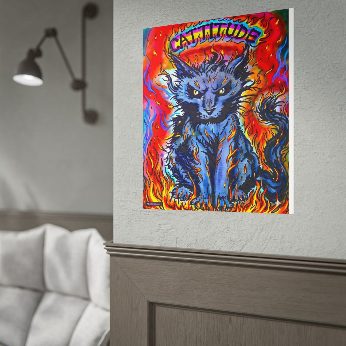 Cattitude Flaming Cat Poster — Rolled Art Print