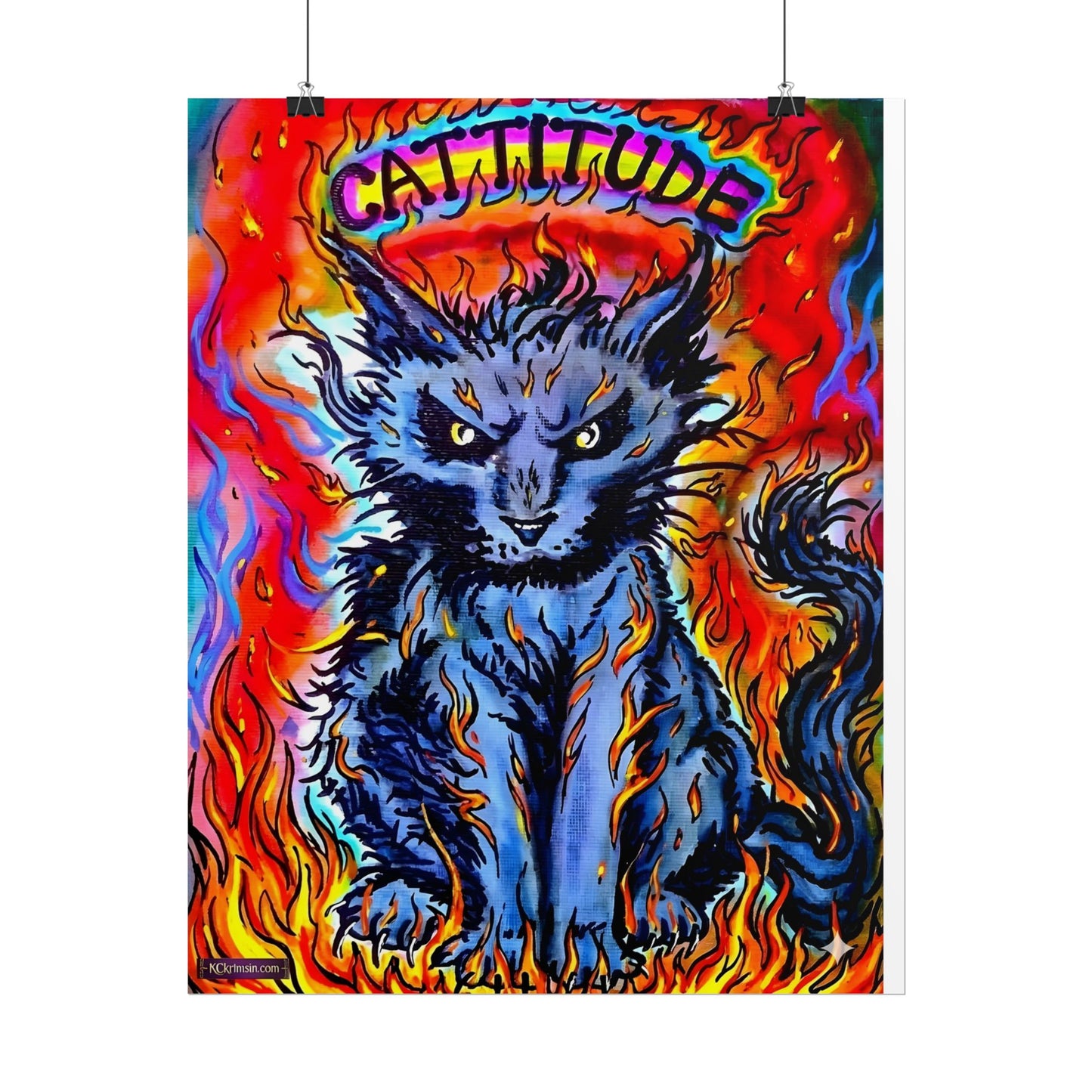 Cattitude Flaming Cat Poster — Rolled Art Print