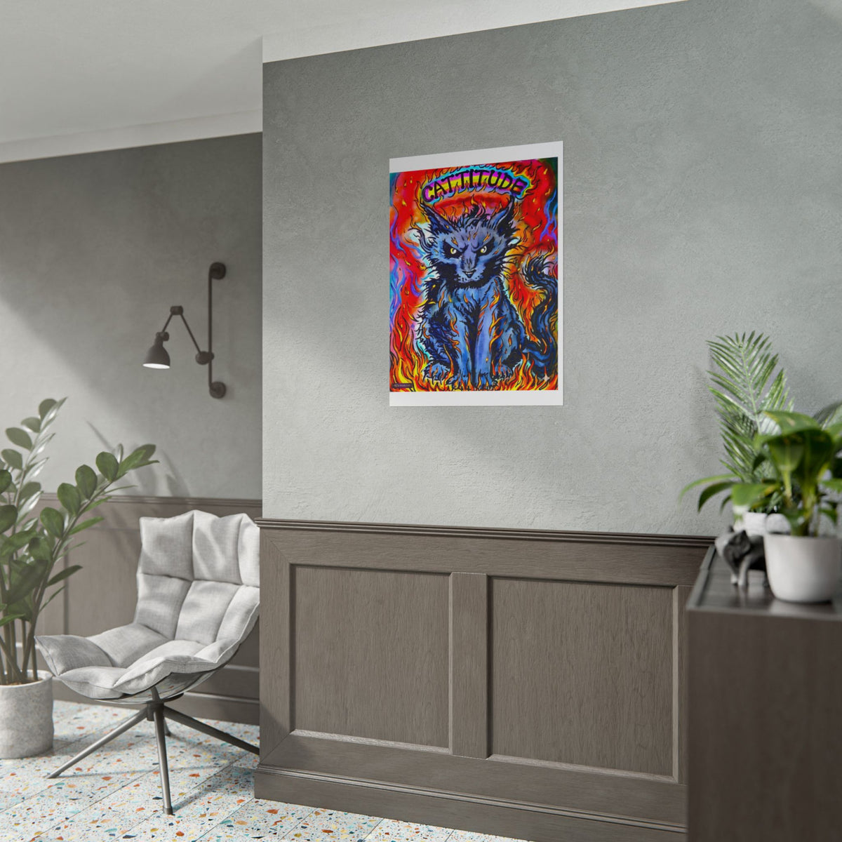 Cattitude Flaming Cat Poster — Rolled Art Print