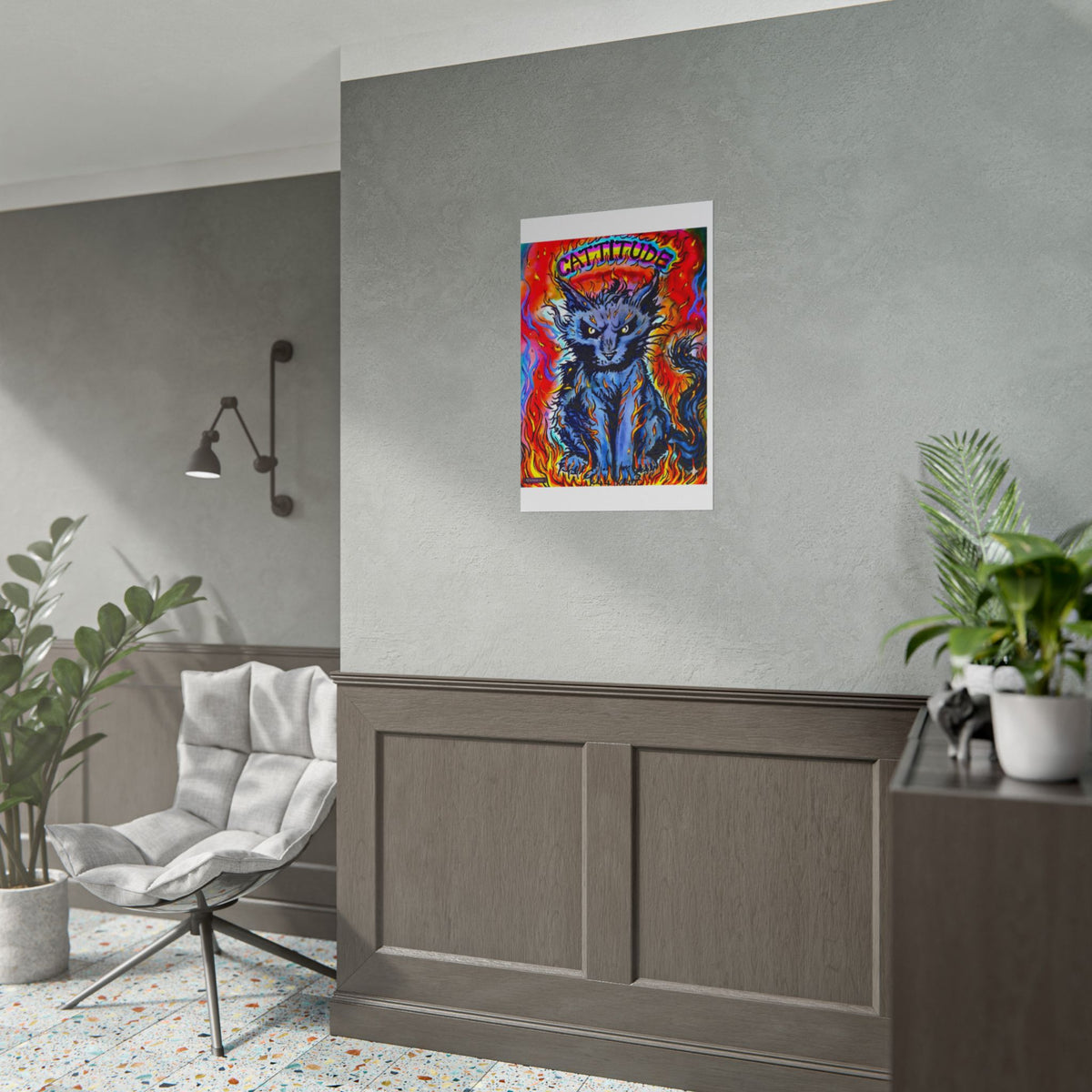 Cattitude Flaming Cat Poster — Rolled Art Print